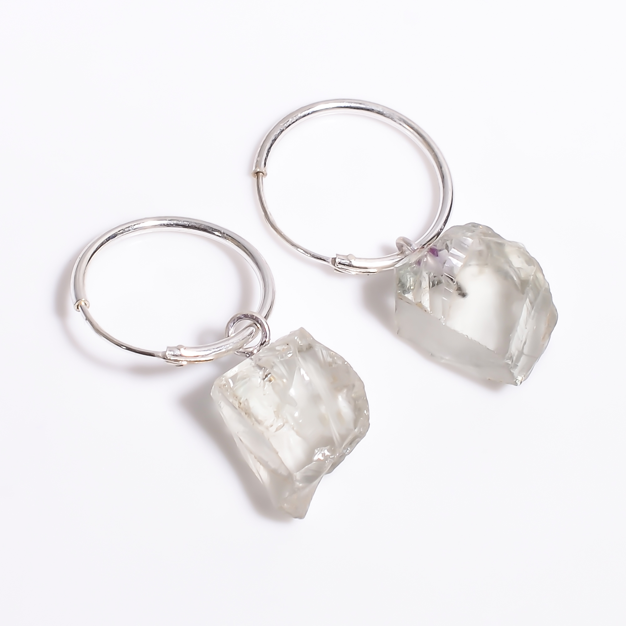Natural Green Amethyst Raw Gemstone 925 Sterling Silver Hoop Earrings