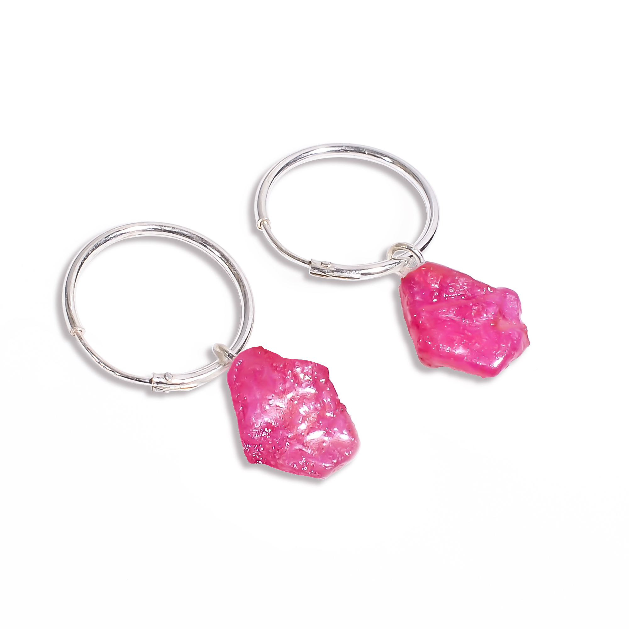 Ruby Raw Gemstone 925 Sterling Silver Hoop Earrings