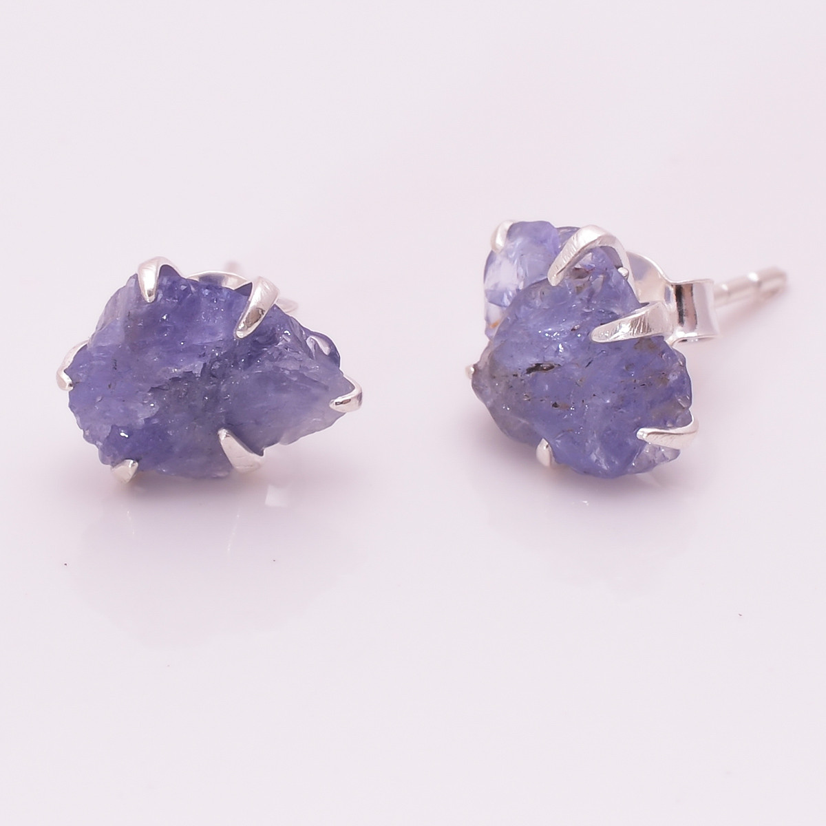 Tanzanite Raw Gemstone 925 Sterling Silver Prong Stud Earrings