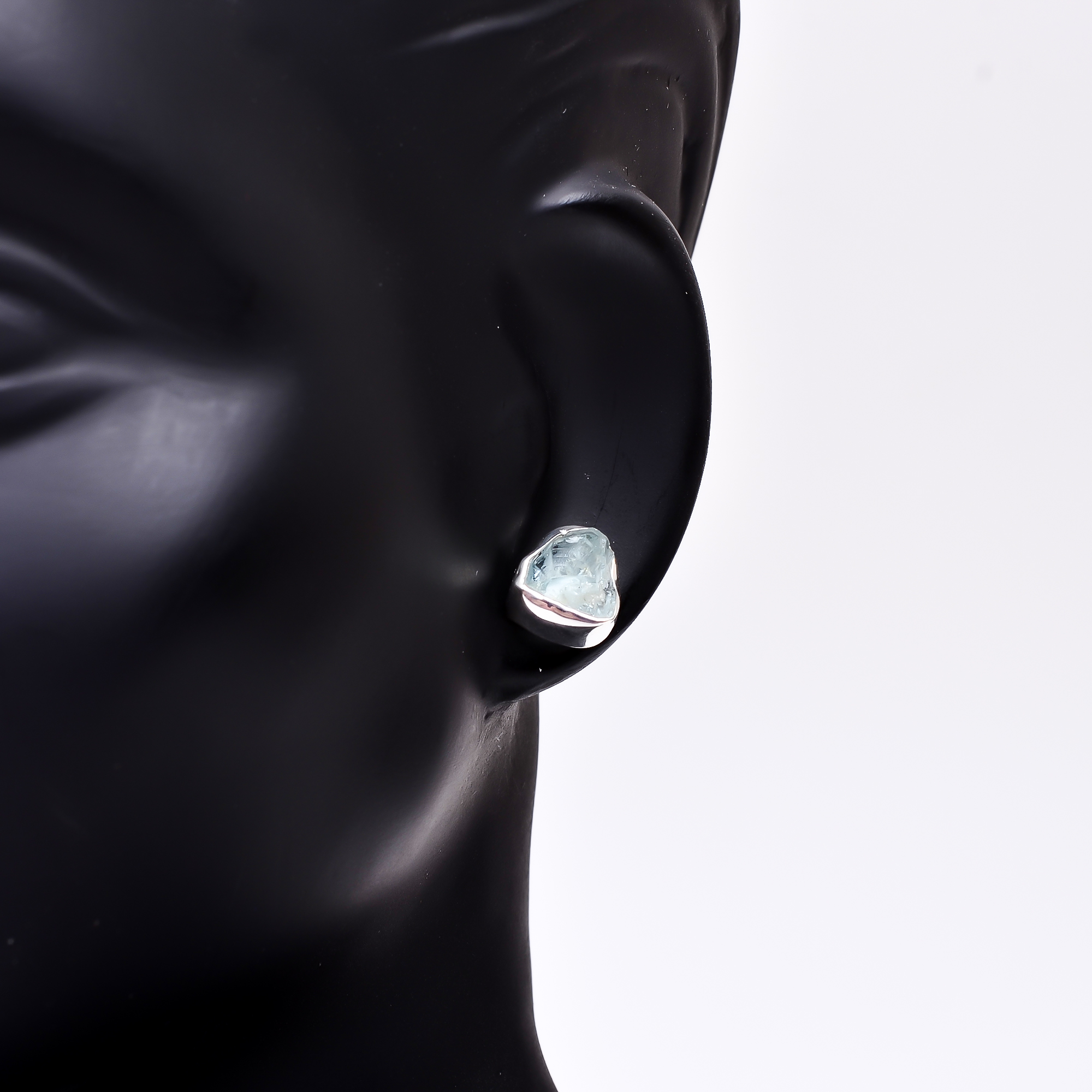 Raw Aquamarine Gemstone 925 Sterling Silver Stud Earrings
