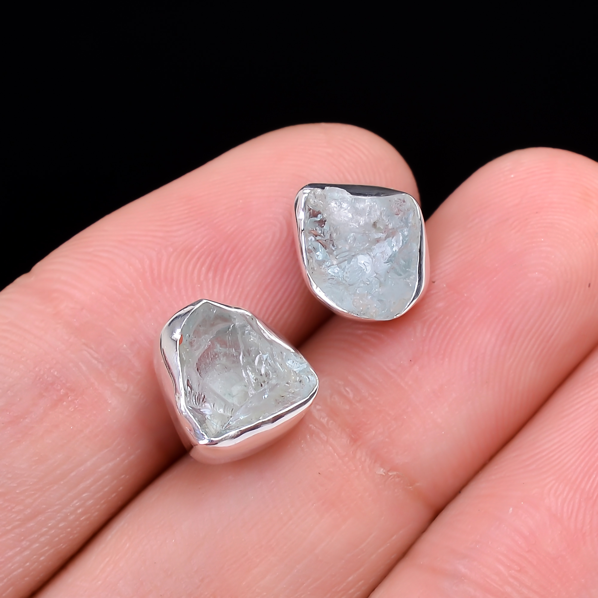 Raw Aquamarine Gemstone 925 Sterling Silver Stud Earrings