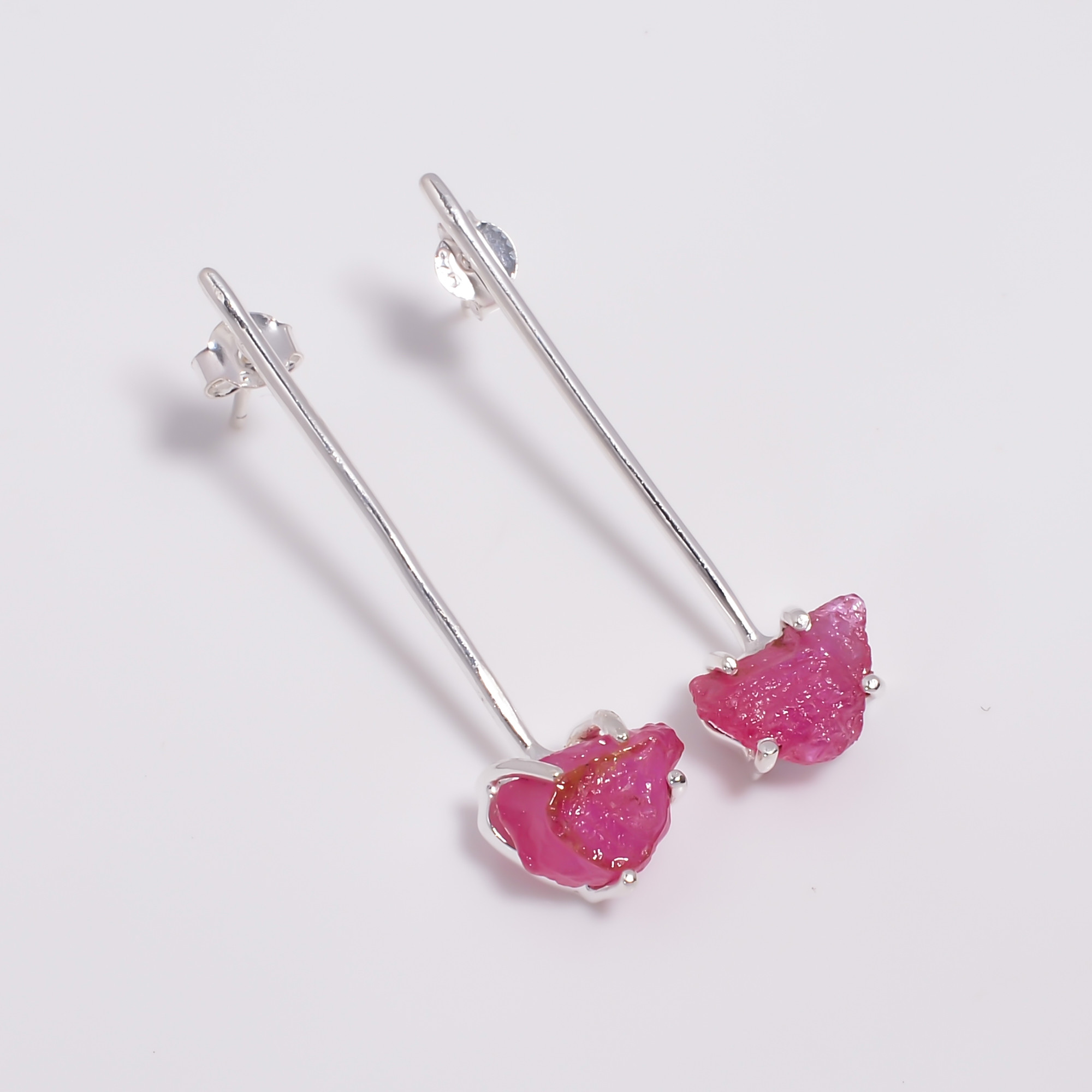 Ruby Raw Gemstone 925 Sterling Silver Earrings