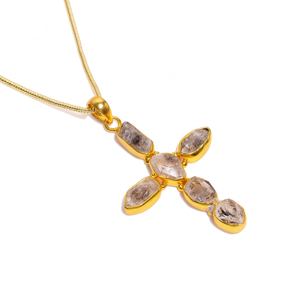 Image of Natural Herkimer Diamond 925 Sterling Silver Gold Plated Pendant Necklace