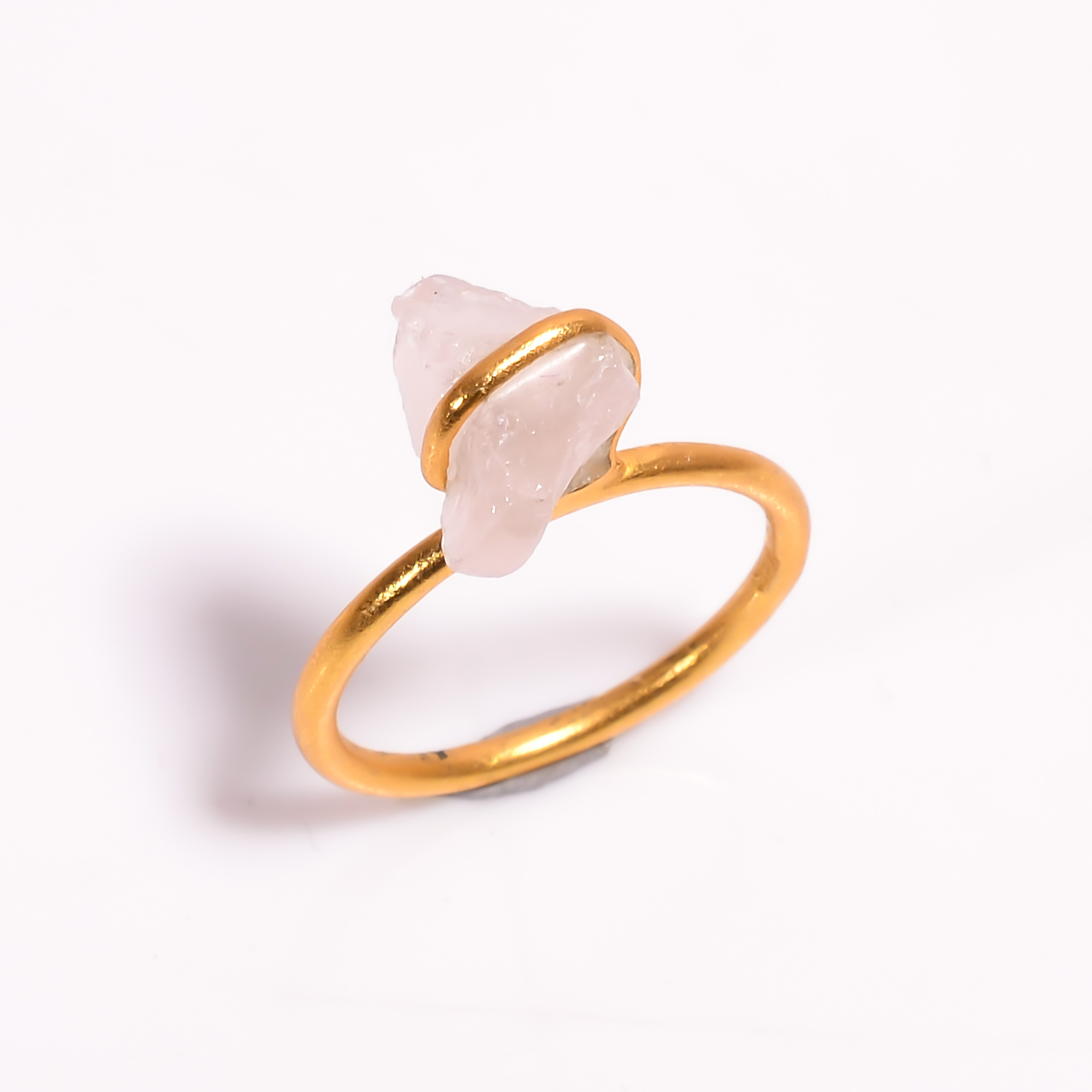 Raw Rose Quartz Gemstone 925 Sterling Silver Gold Plated Ring
