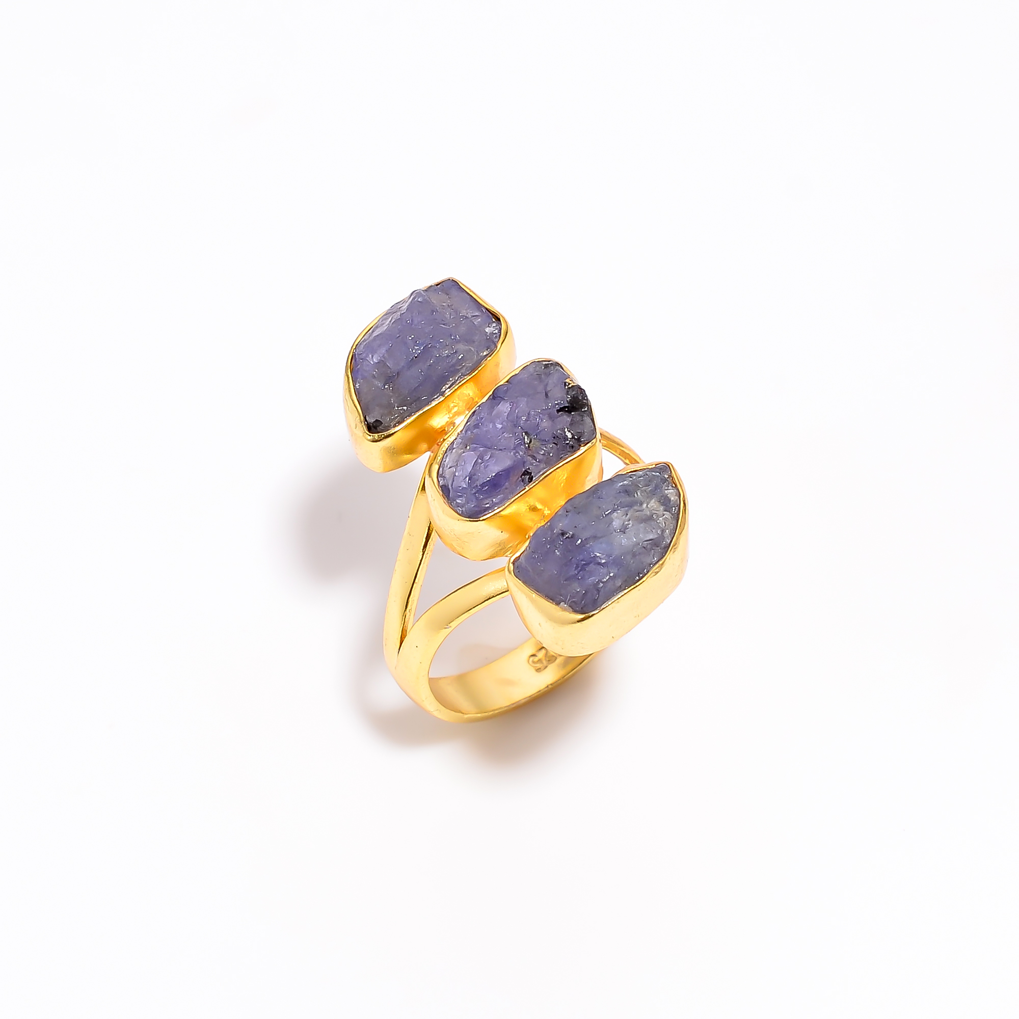 Tanzanite Raw Gemstone 925 Sterling Silver Gold Plated Ring