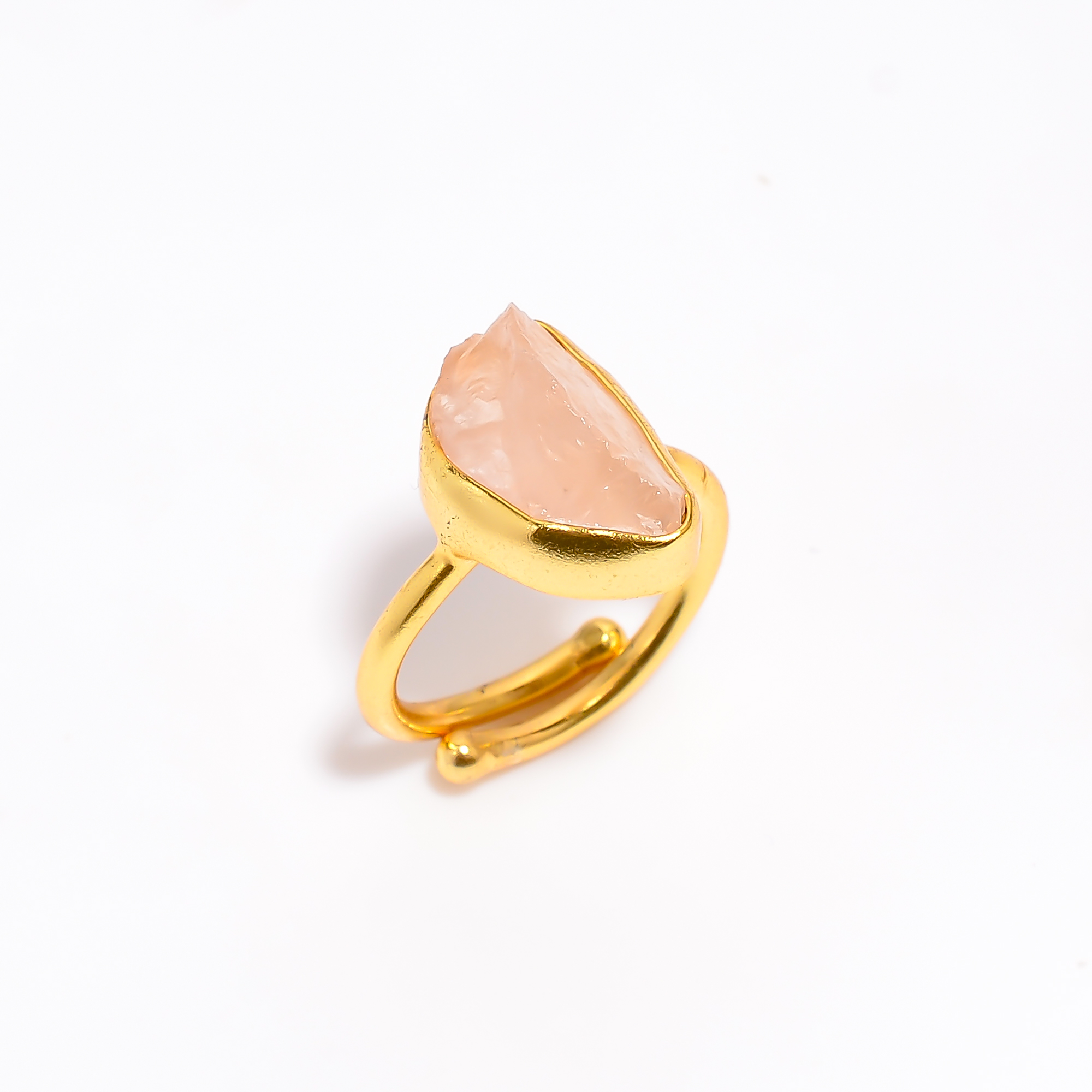 Rose Quartz Raw Gemstone 925 Sterling Silver Gold Plated Adjustable Ring