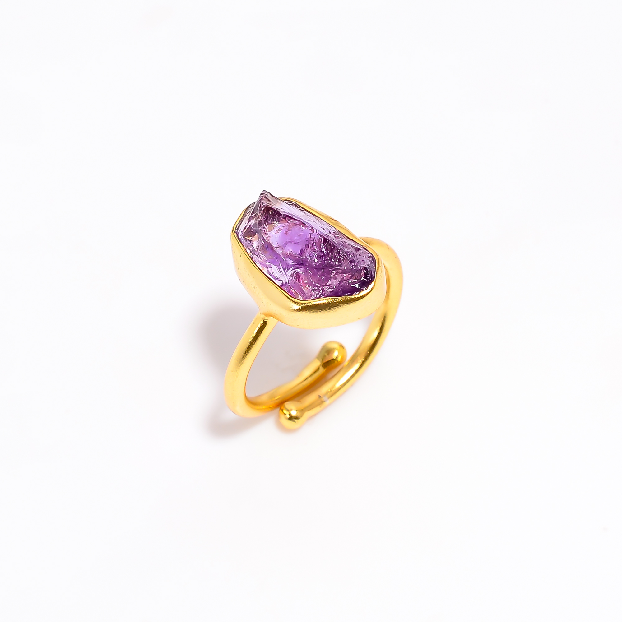 Amethyst Raw Gemstone 925 Sterling Silver Gold Plated Adjustable Ring