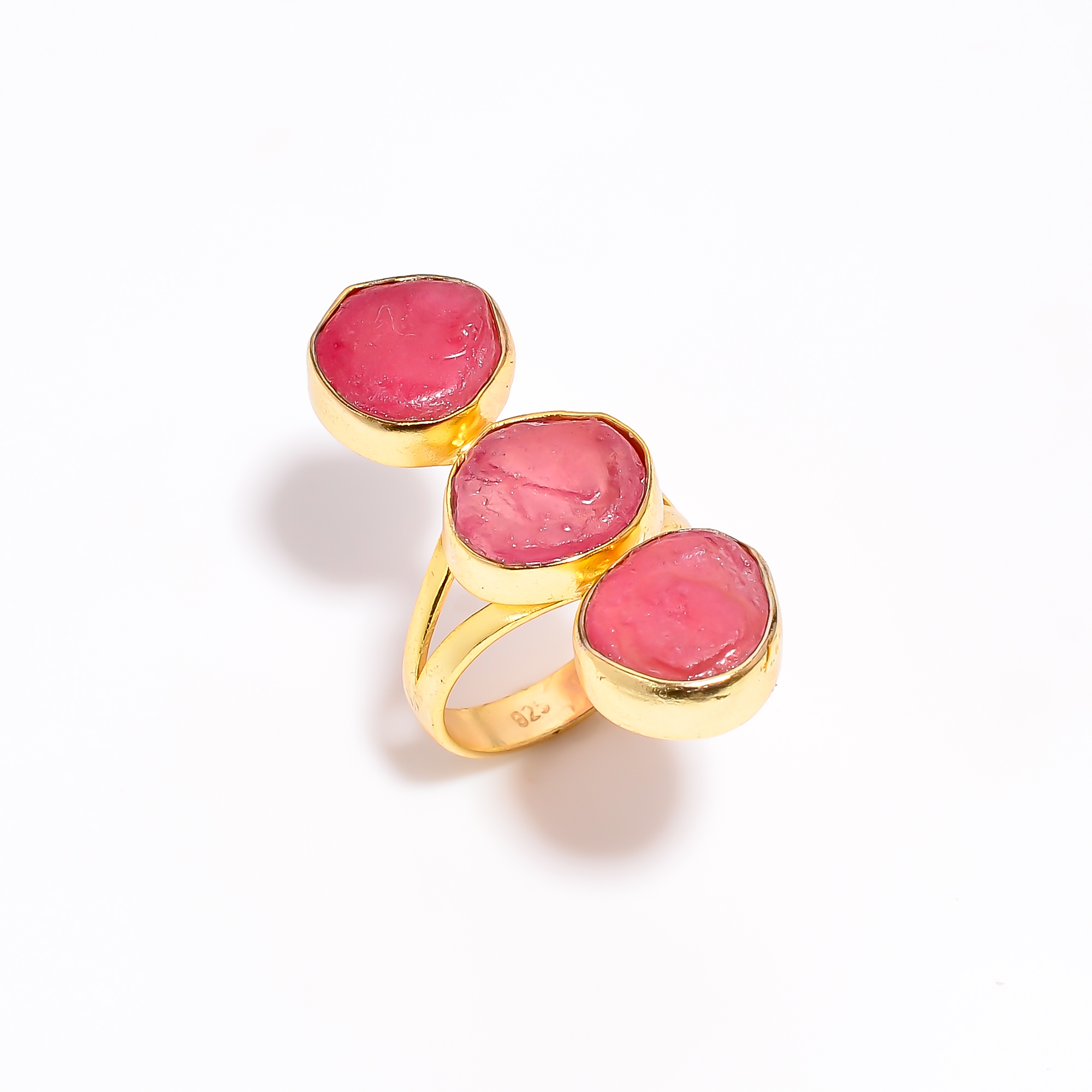 Ruby Raw Gemstone 925 Sterling Silver Gold Plated Adjustable Ring