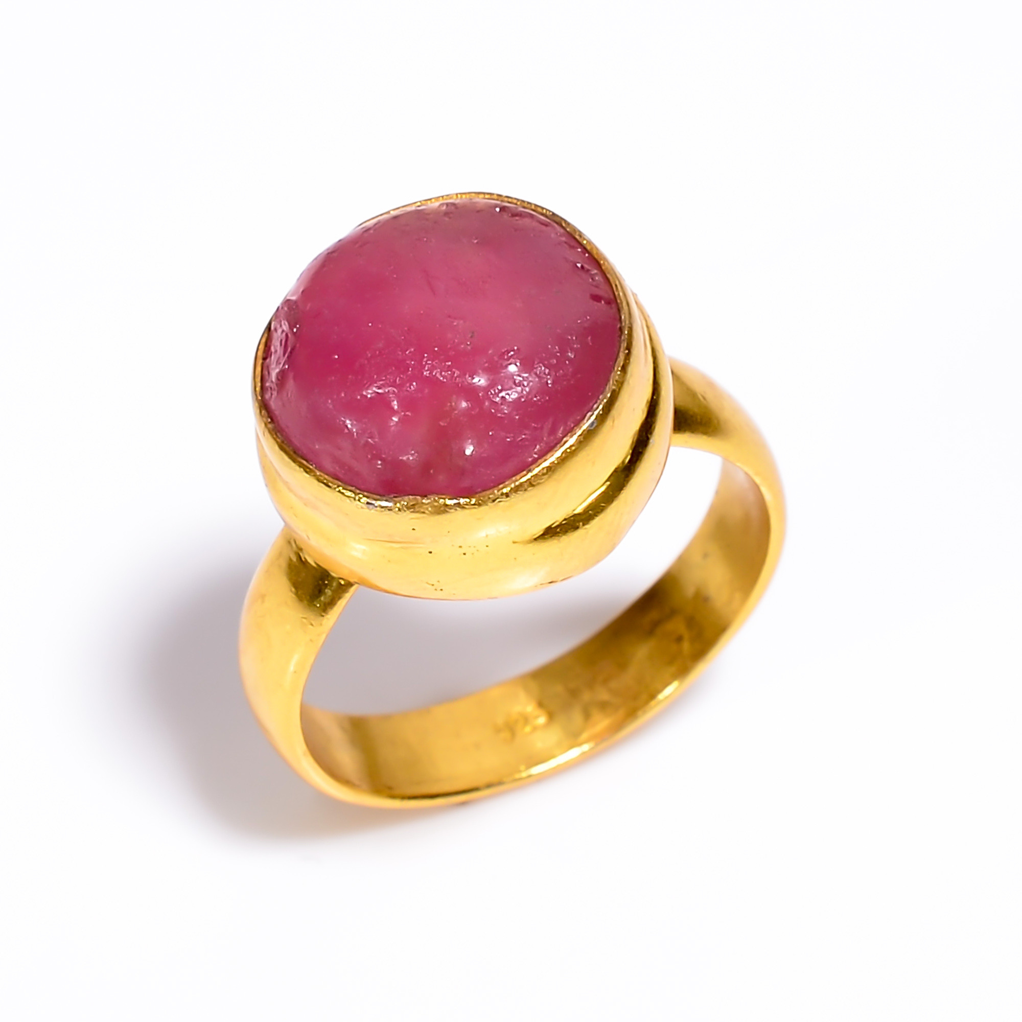Ruby Raw Gemstone 925 Sterling Silver Gold Plated Ring