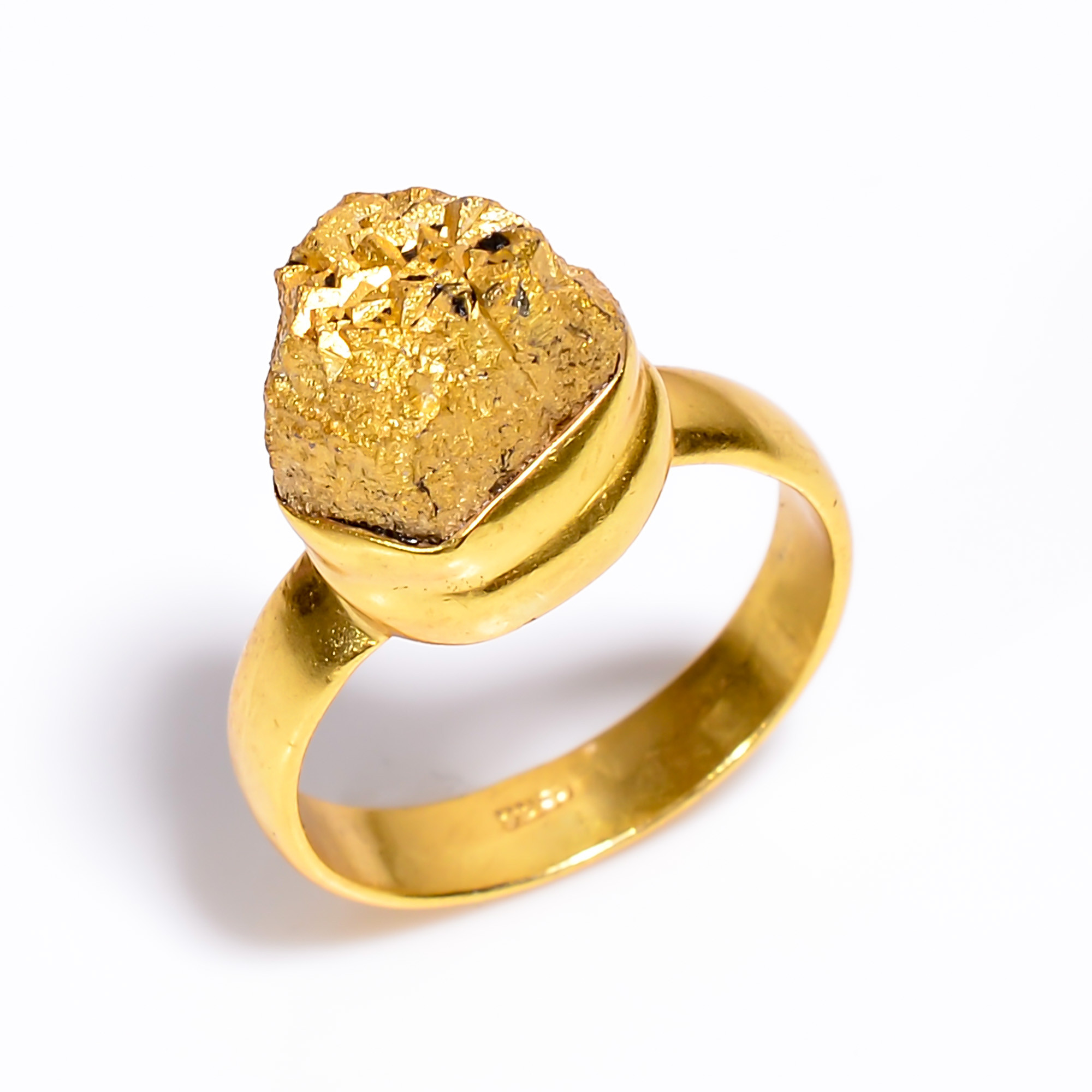 Pyrite Raw Gemstone 925 Sterling Silver Gold Plated Ring