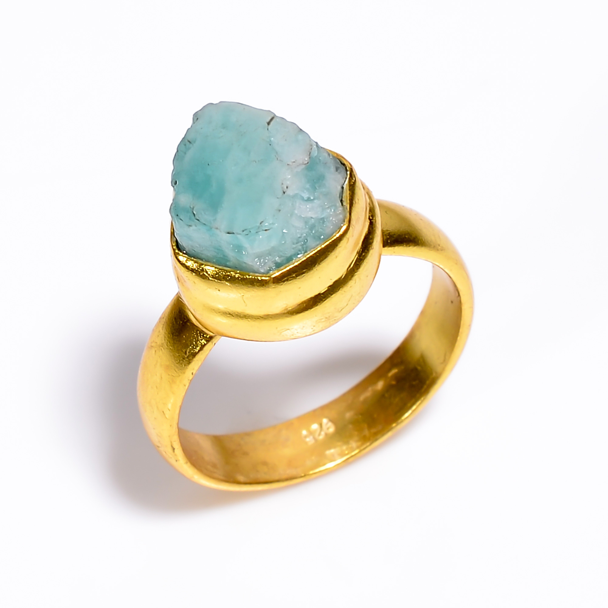 Amazonite Raw Gemstone 925 Sterling Silver Gold Plated Ring