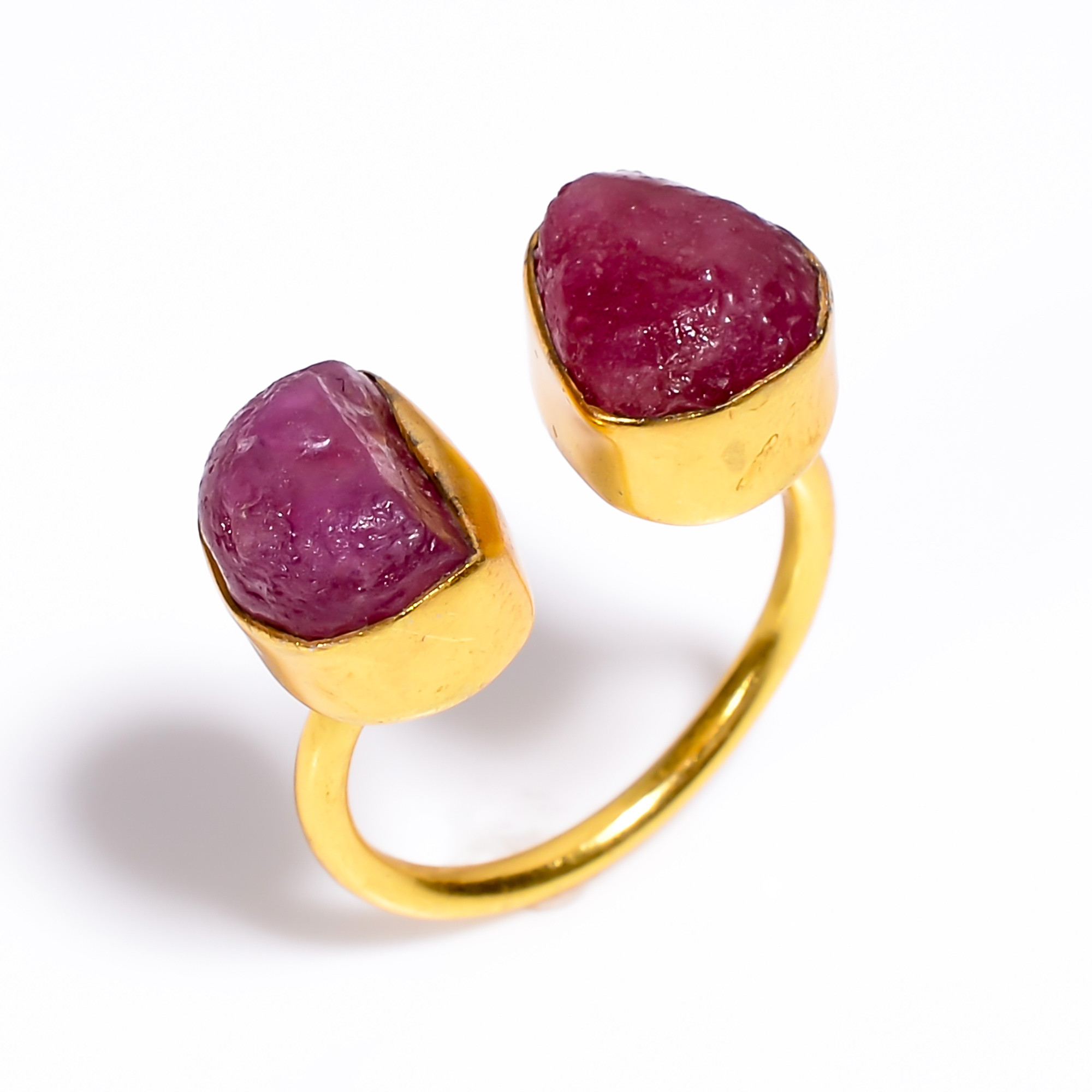 Ruby Raw Gemstone 925 Sterling Silver Gold Plated Ring Adjustable