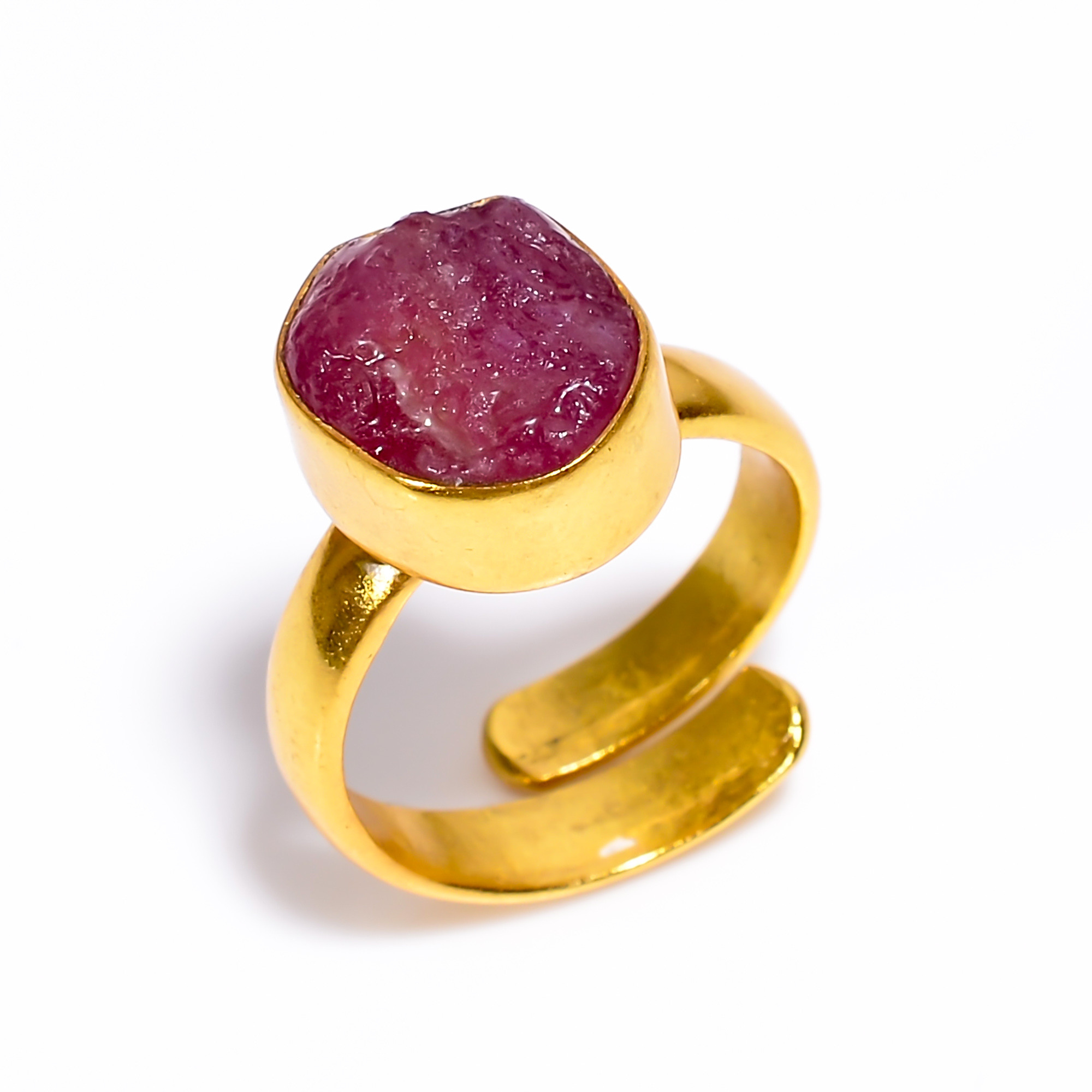 Ruby Raw Gemstone 925 Sterling Silver Gold Plated Ring Adjustable