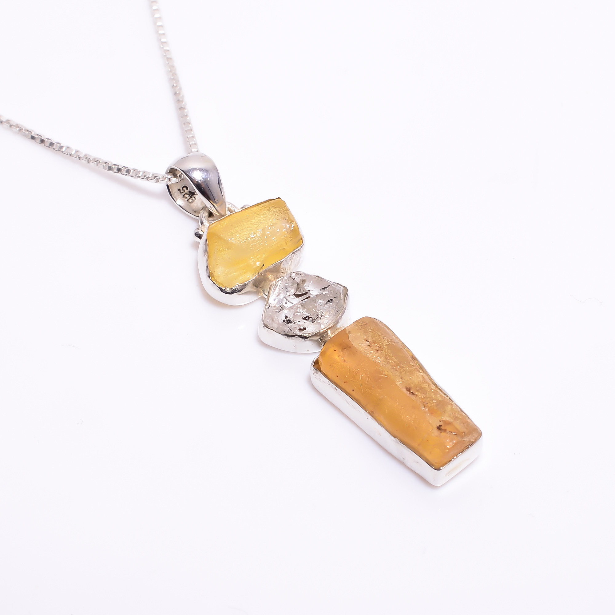 Natural Raw Gemstone 925 Sterling Silver Necklace