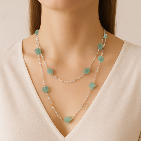 Image of Aquamrine Raw Gemstone 925 Sterling Silver Necklace