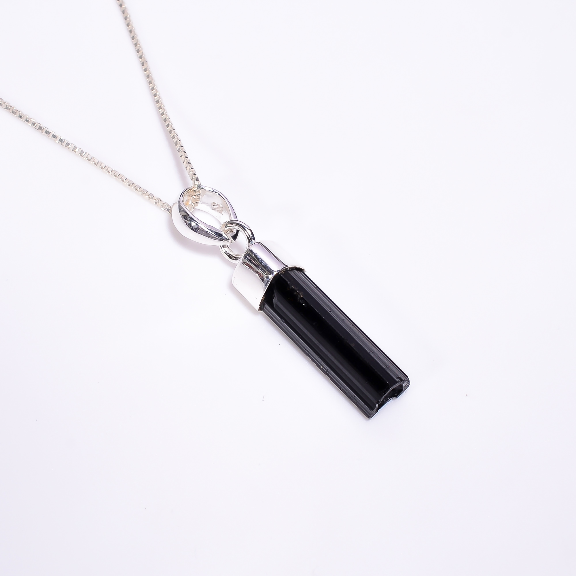 Raw Black Tourmaline Gemstone 925 Sterling Silver Necklace