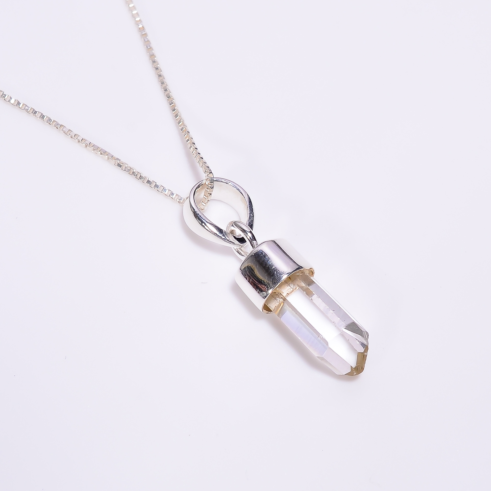 Raw Crystal Gemstone 925 Sterling Silver Necklace