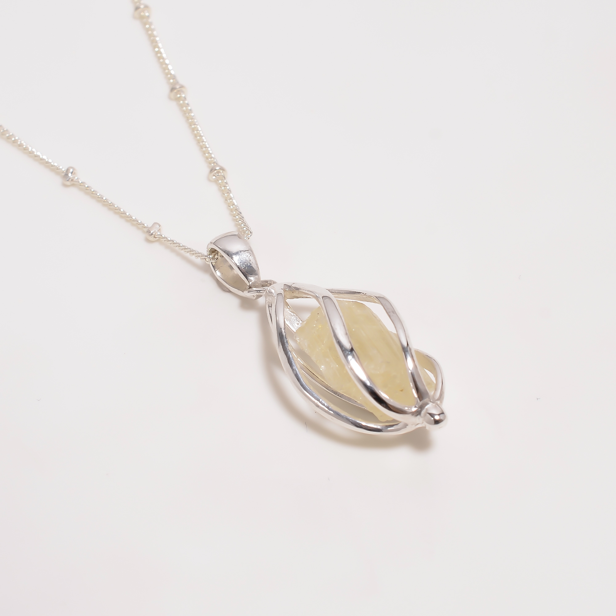 Raw Scapolite Gemstone 925 Sterling Silver Cage Necklace