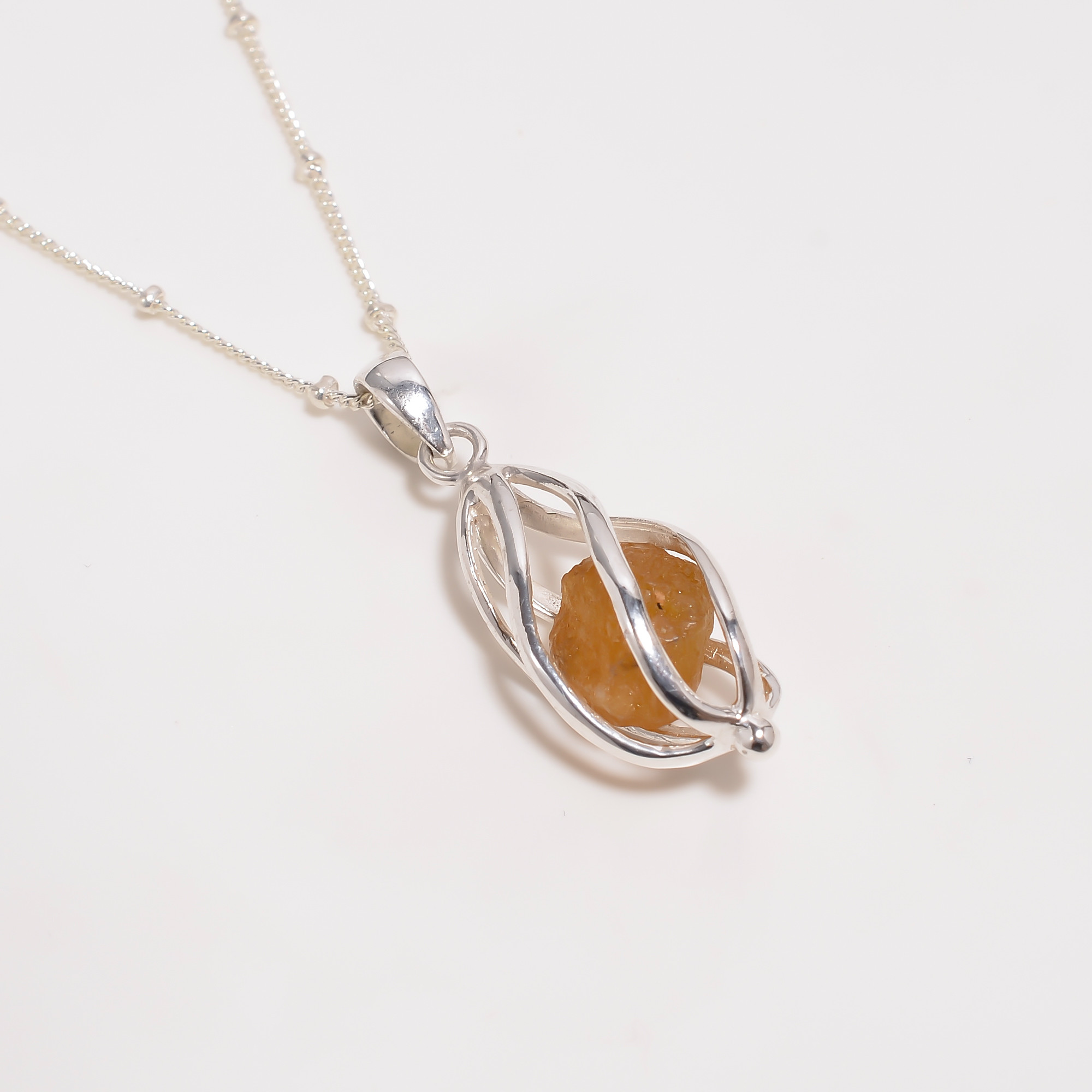 Natural Herkimer Diamond 925 Sterling Silver Cage Necklace