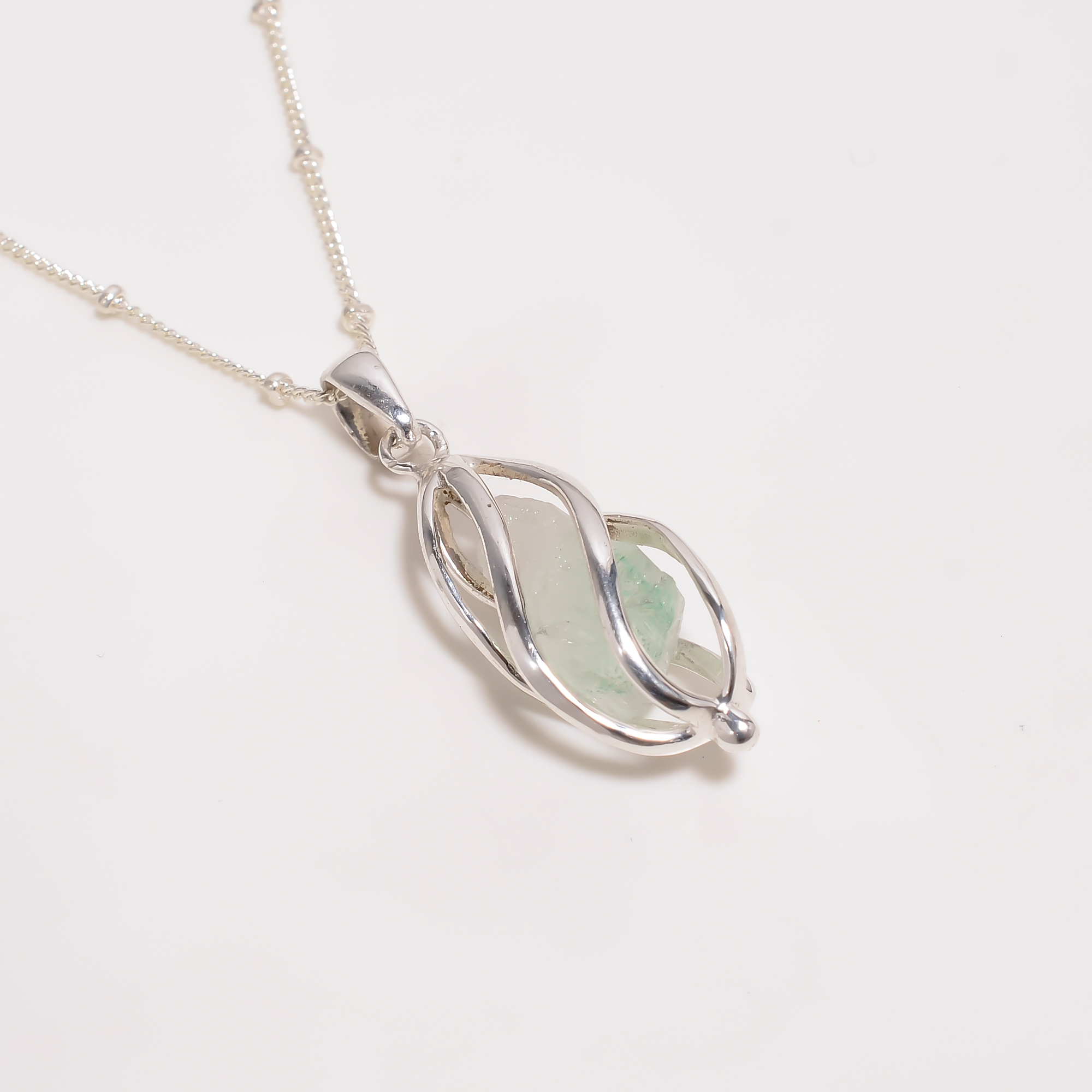 Raw Crystal Gemstone 925 Sterling Silver Cage Necklace