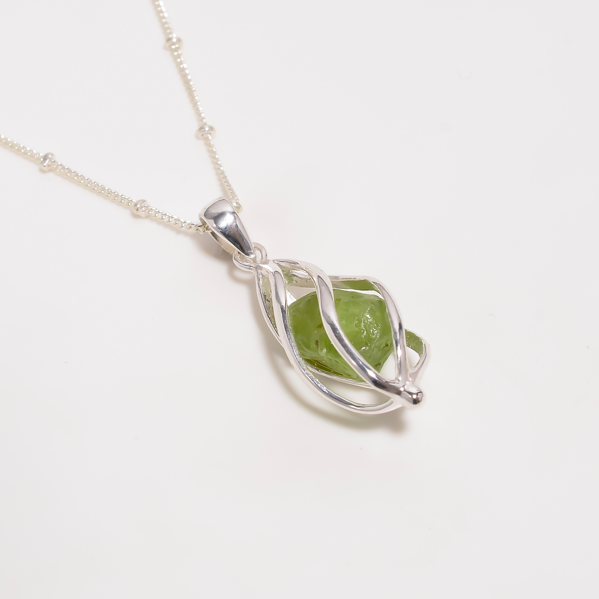 Natural Herkimer Diamond 925 Sterling Silver Cage Necklace