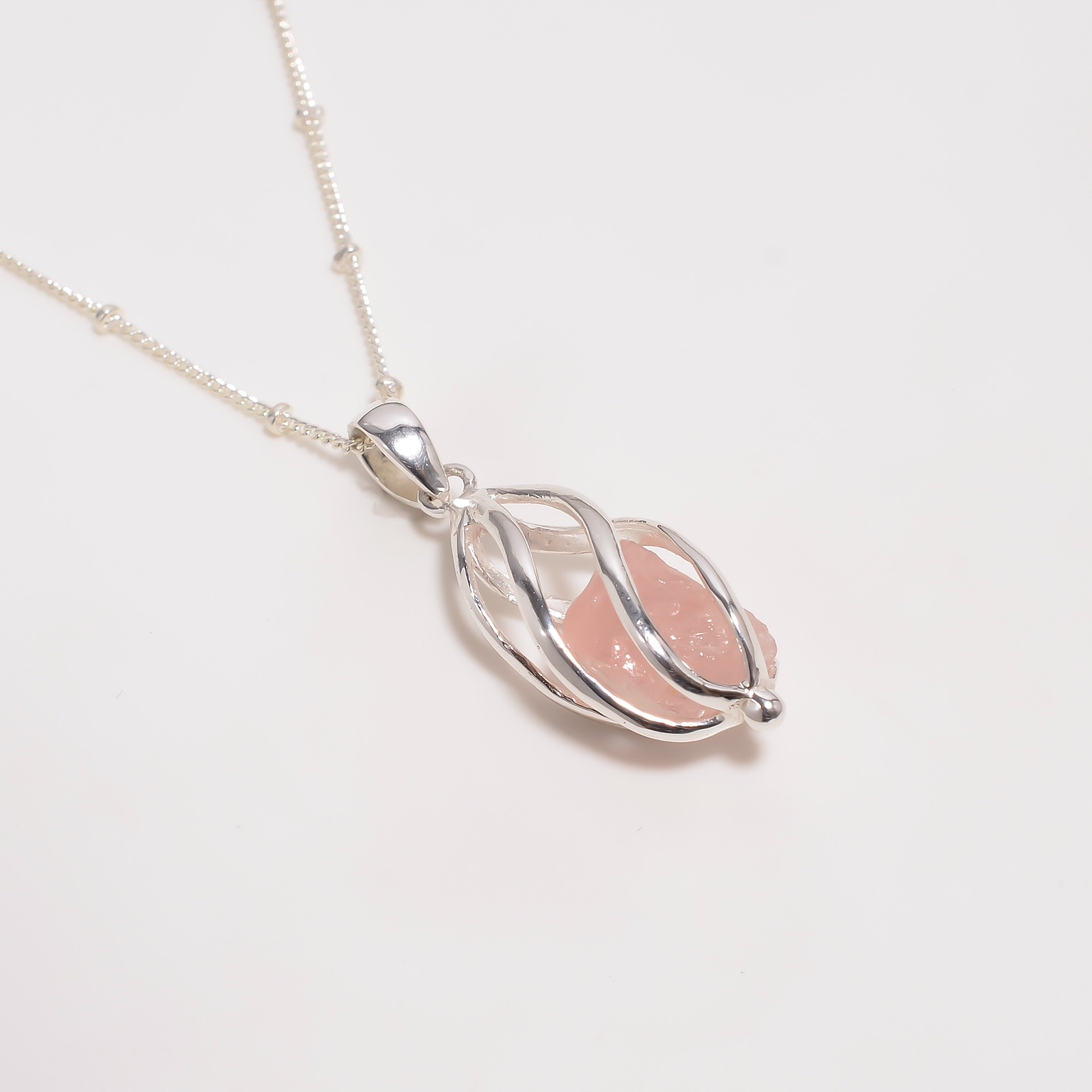 Natural Herkimer Diamond 925 Sterling Silver Cage Necklace