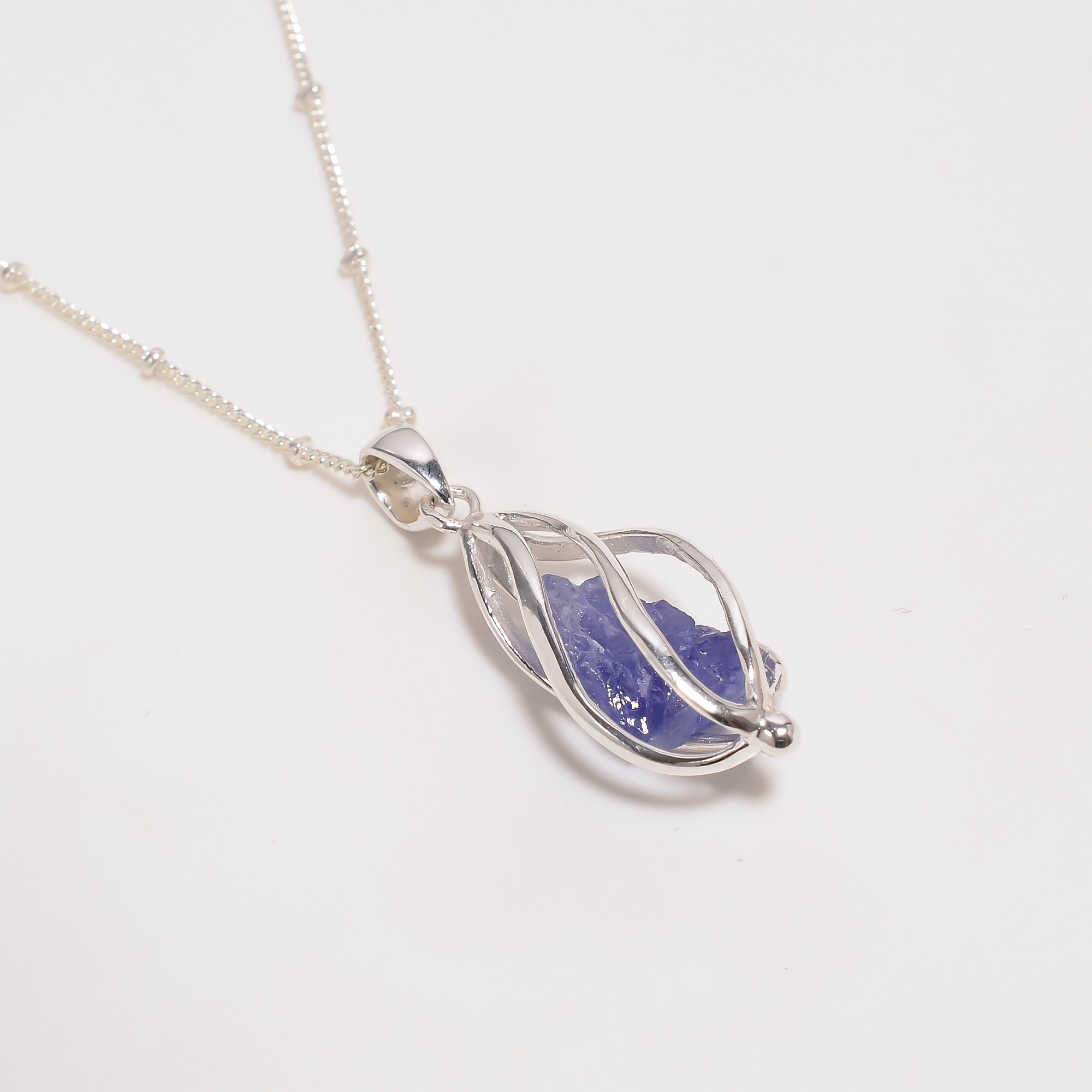 Natural Herkimer Diamond 925 Sterling Silver Cage Necklace