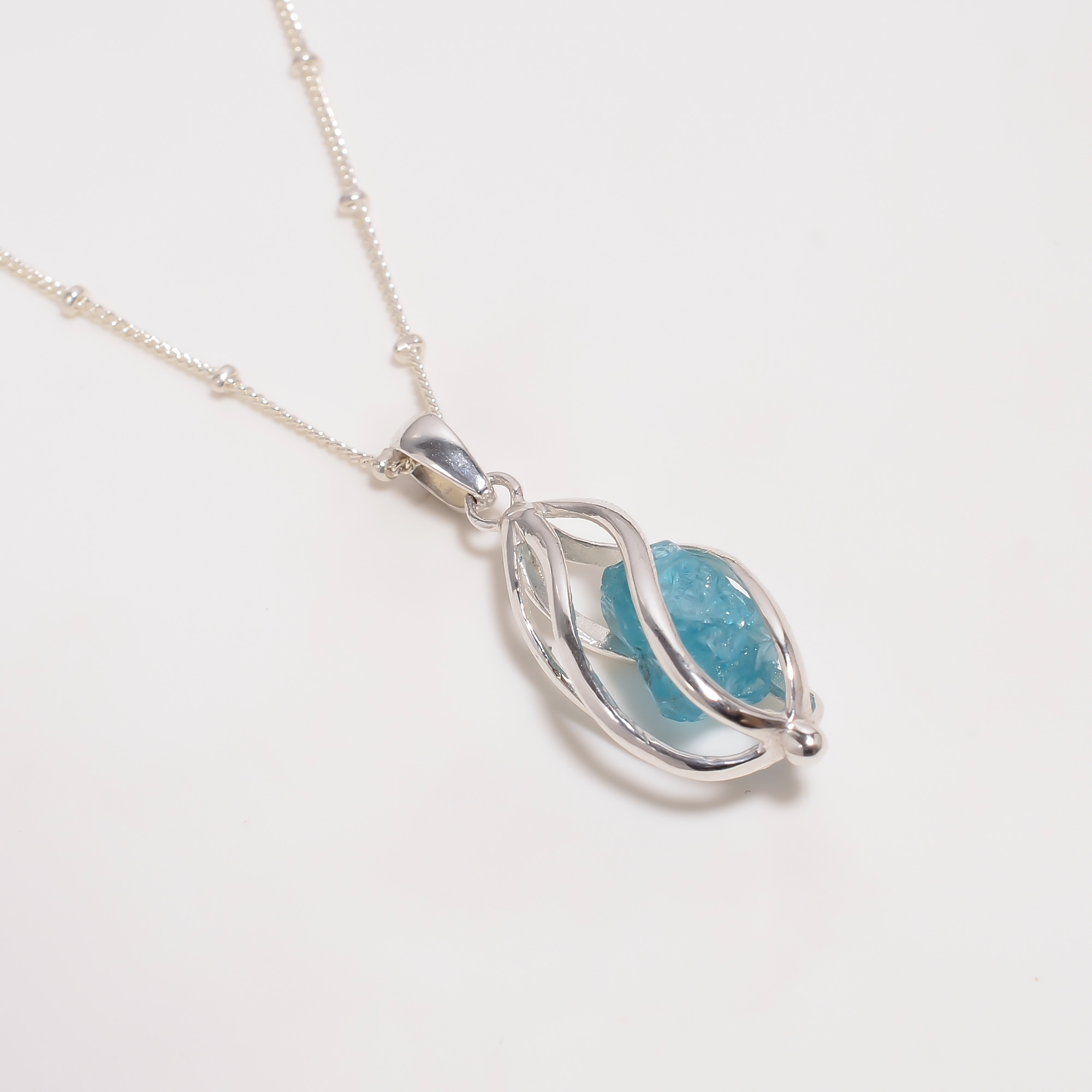 Natural Herkimer Diamond 925 Sterling Silver Cage Necklace