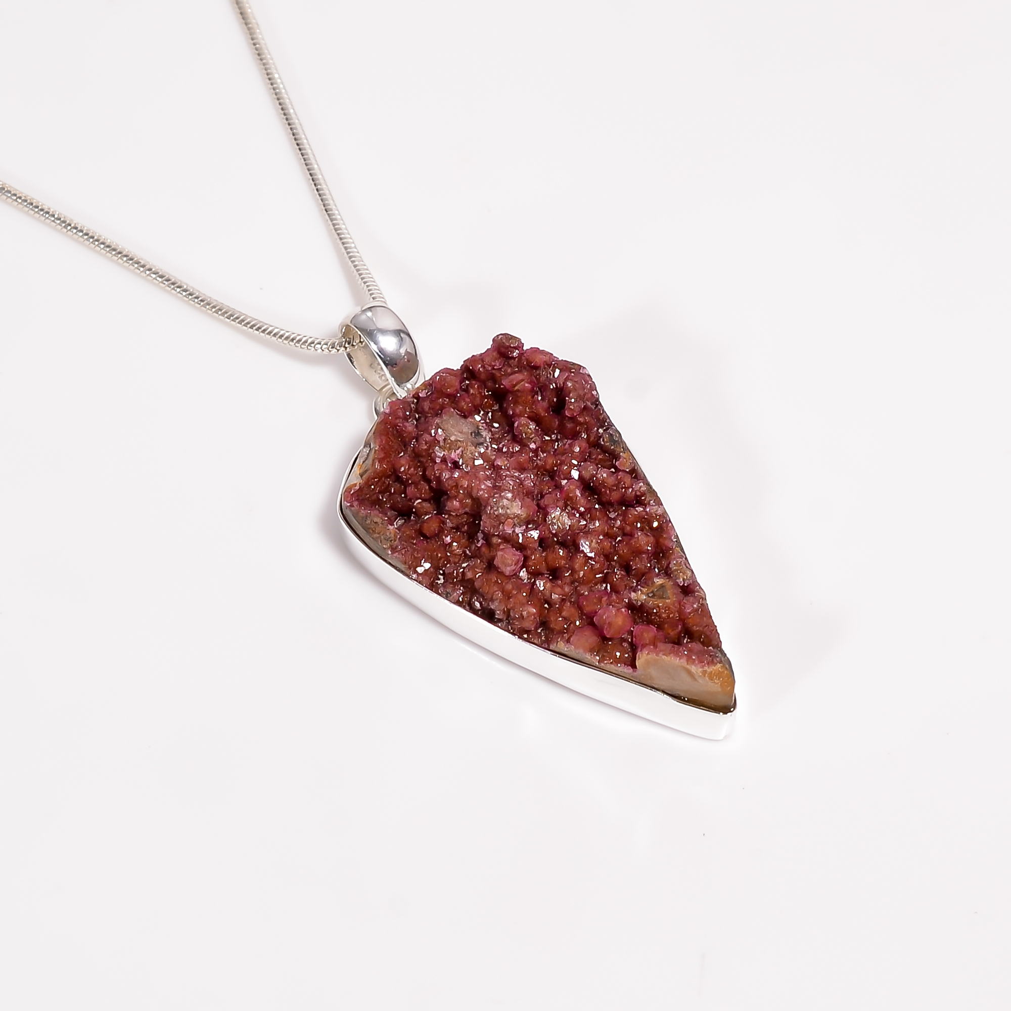 925 Sterling Silver Pendant Necklace With Snake Chain Cobalto Calcite Druzy Gemstone