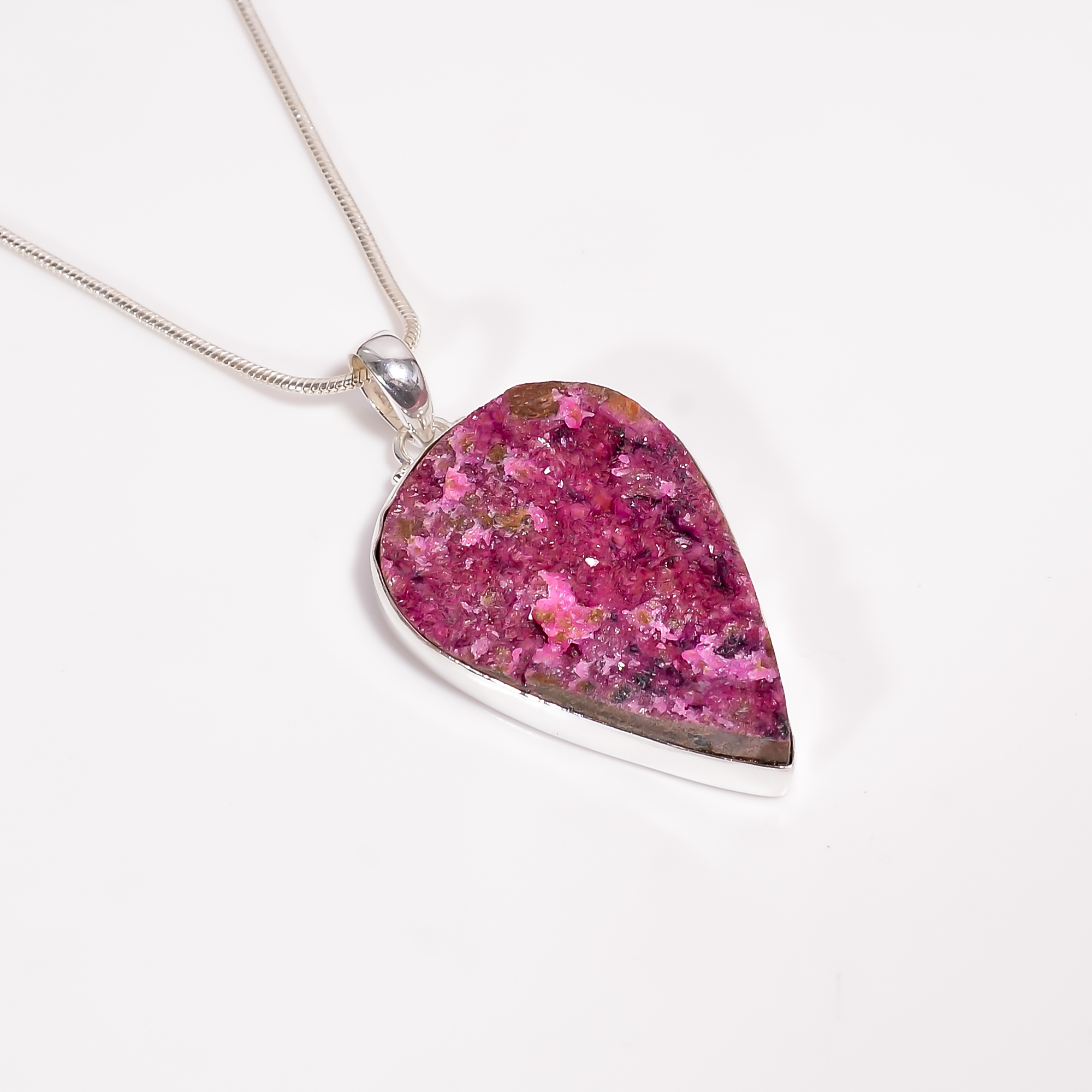 925 Sterling Silver Pendant Necklace With Snake Chain Cobalto Calcite Druzy Gemstone