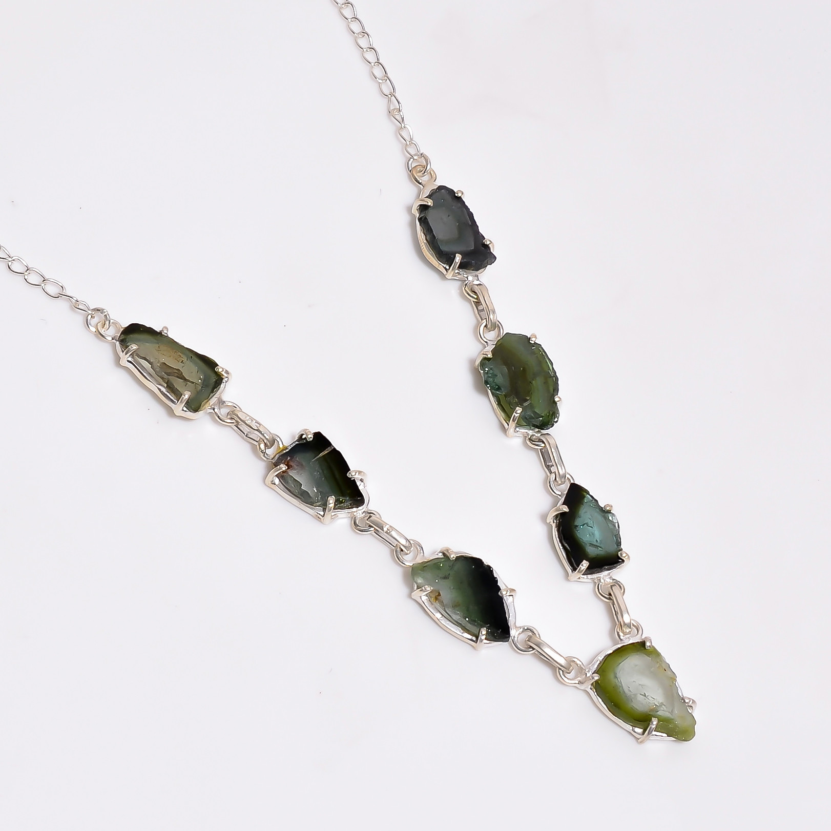 Watermelon Tourmaline Gemstone 925 Sterling Silver Necklace
