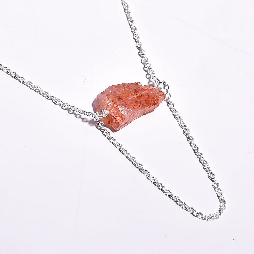 Sunstone Raw Gemstone 925 Sterling Silver Necklace