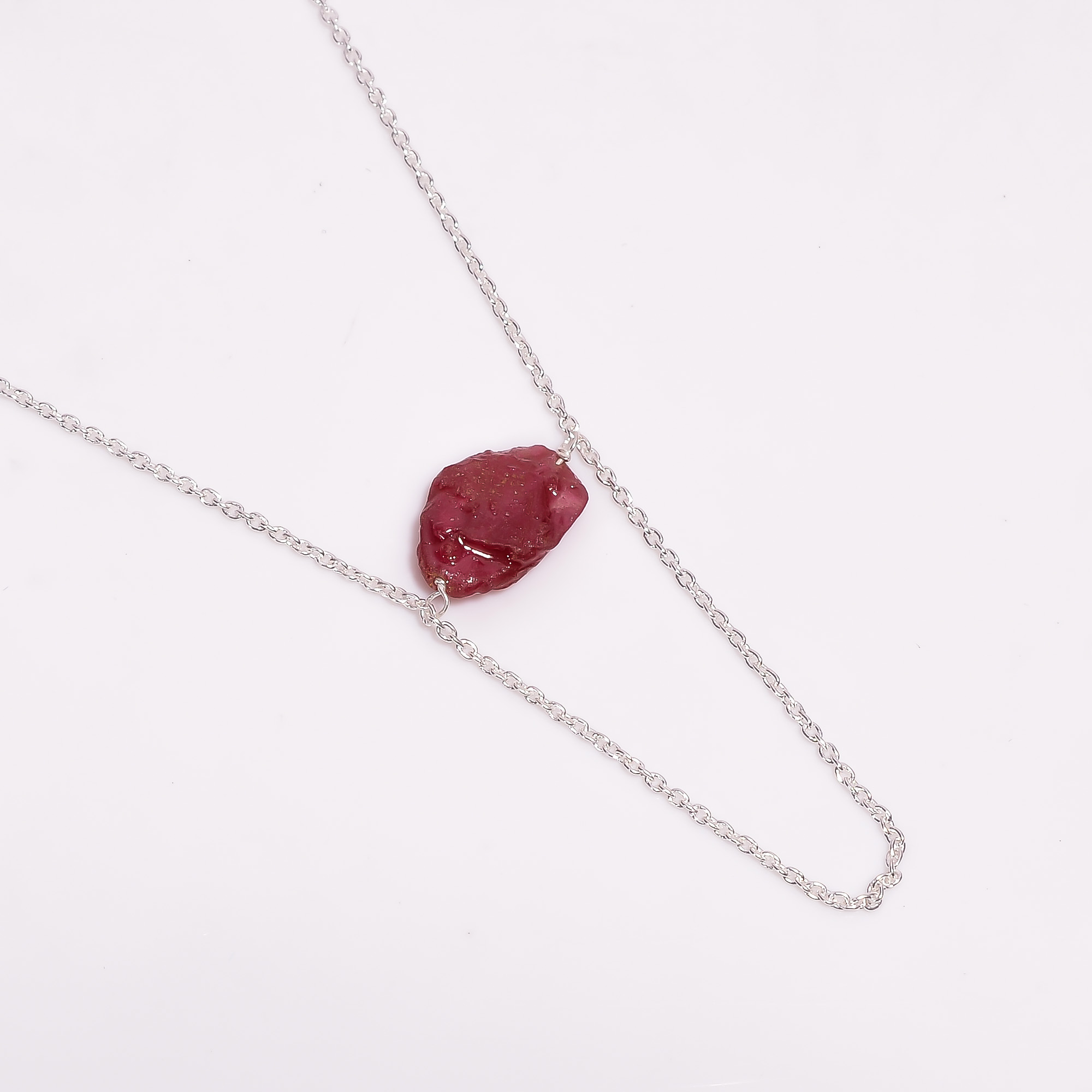 Ruby Raw Gemstone 925 Sterling Silver Necklace