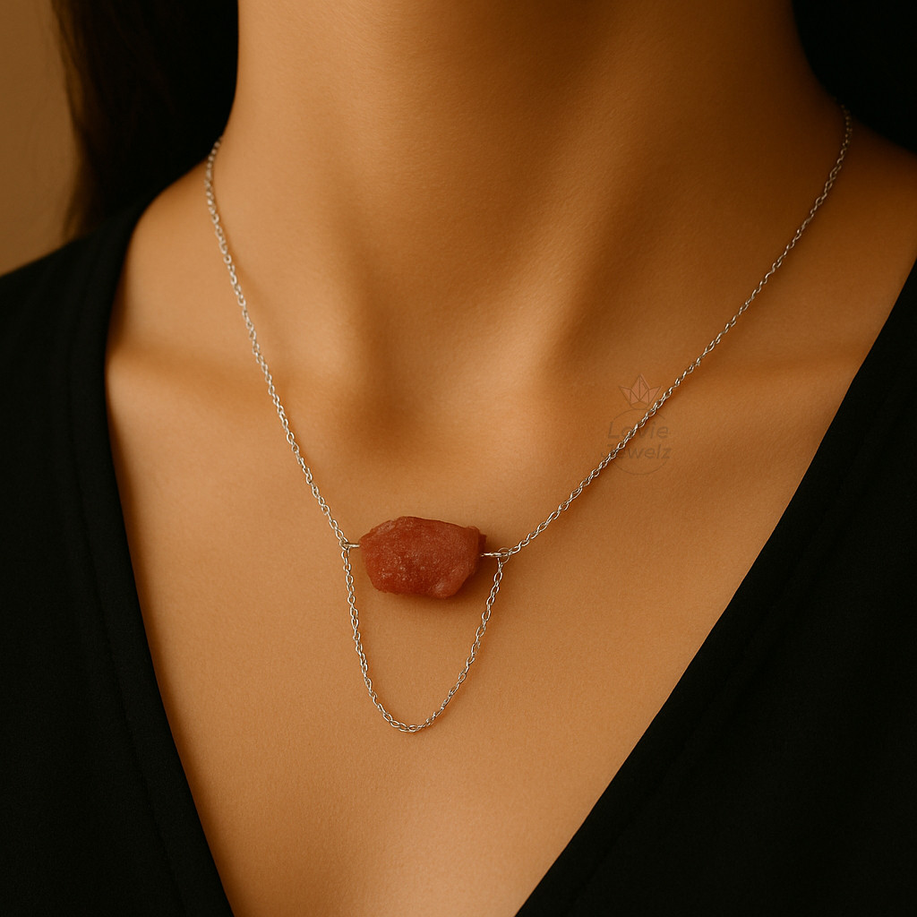 Sunstone Raw Gemstone 925 Sterling Silver Necklace