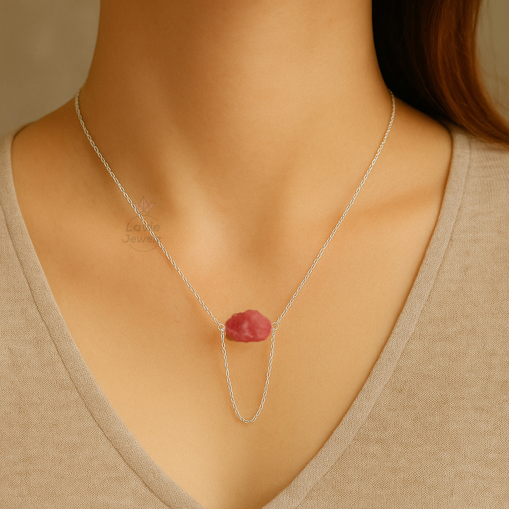 Ruby Raw Gemstone 925 Sterling Silver Necklace