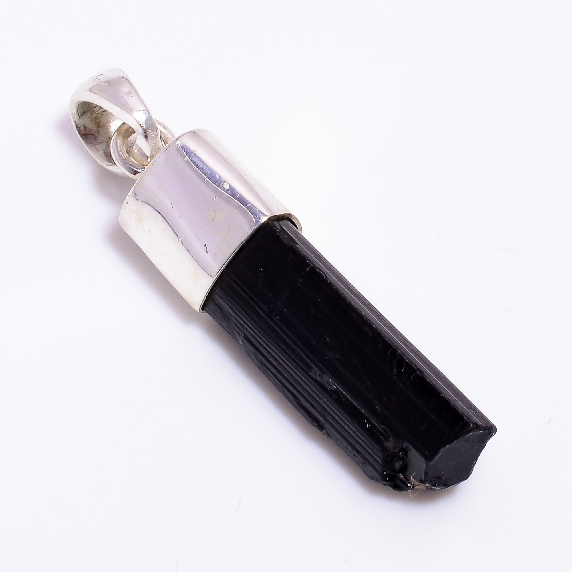 Natural Black Tourmaline Raw Gemstone 925 Sterling Silver Pendant
