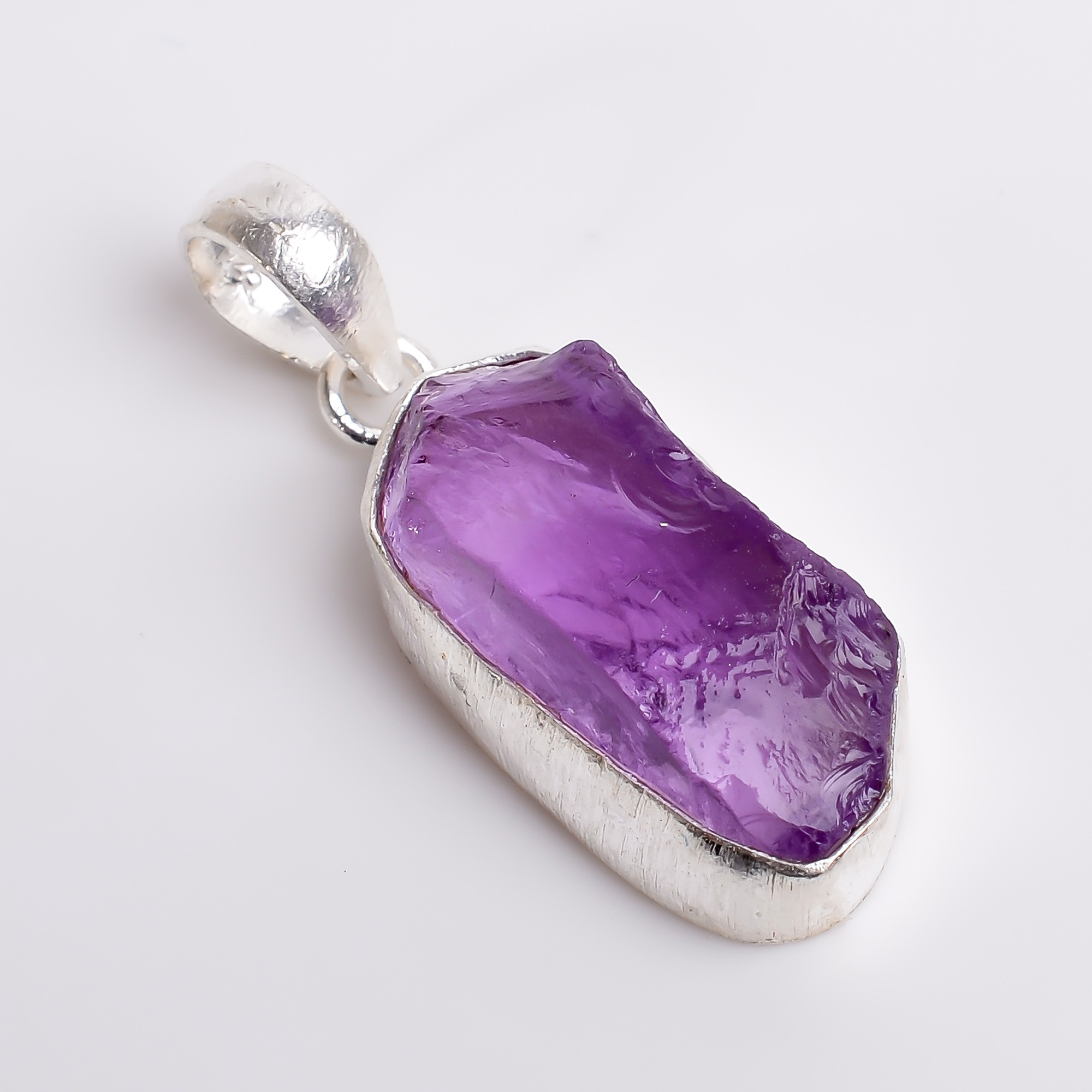Natural Raw Gemstone 925 Sterling Silver Matte Finish Pendant