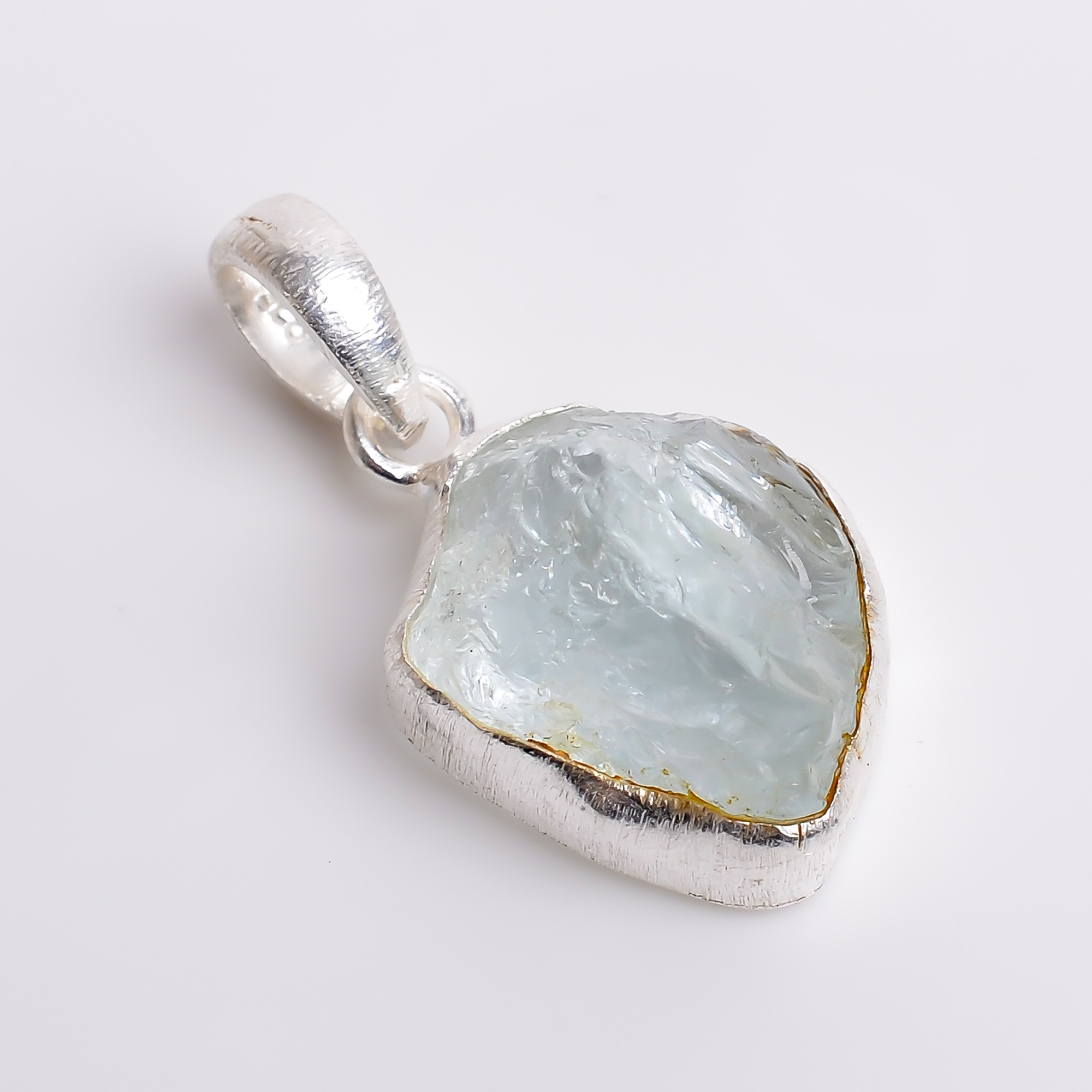 Natural Raw Gemstone 925 Sterling Silver Matte Finish Pendant