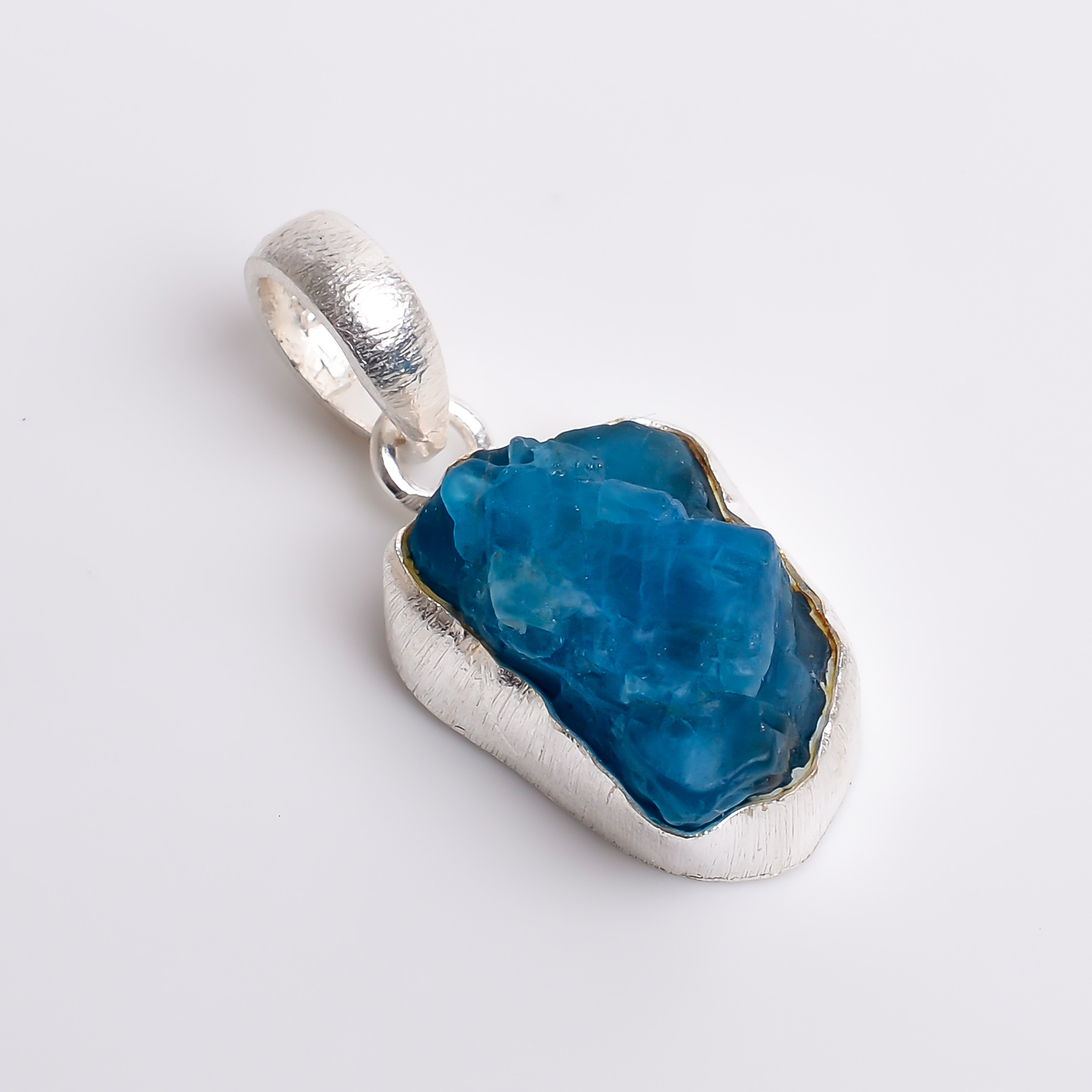 Natural Raw Gemstone 925 Sterling Silver Matte Finish Pendant