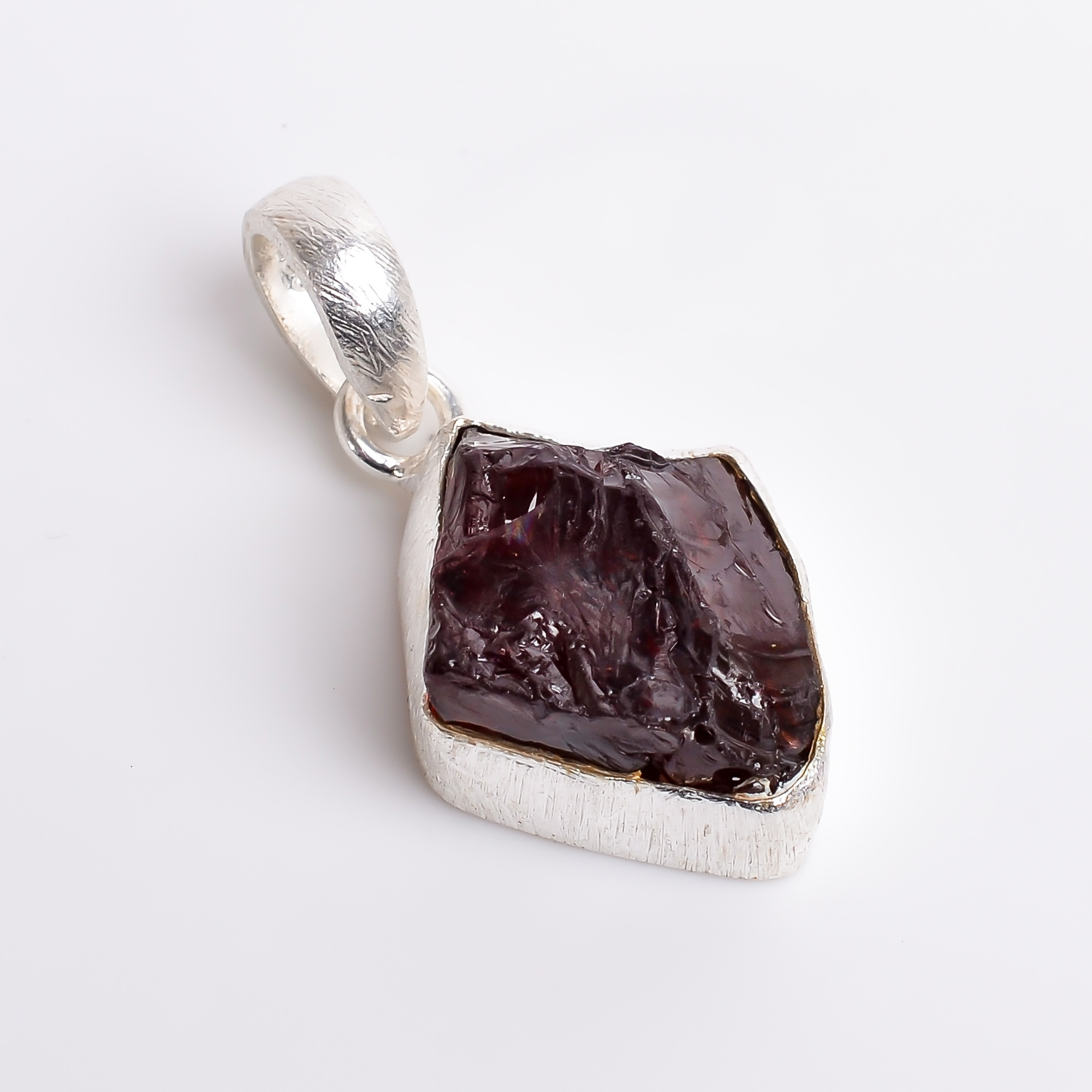 Natural Raw Gemstone 925 Sterling Silver Matte Finish Pendant