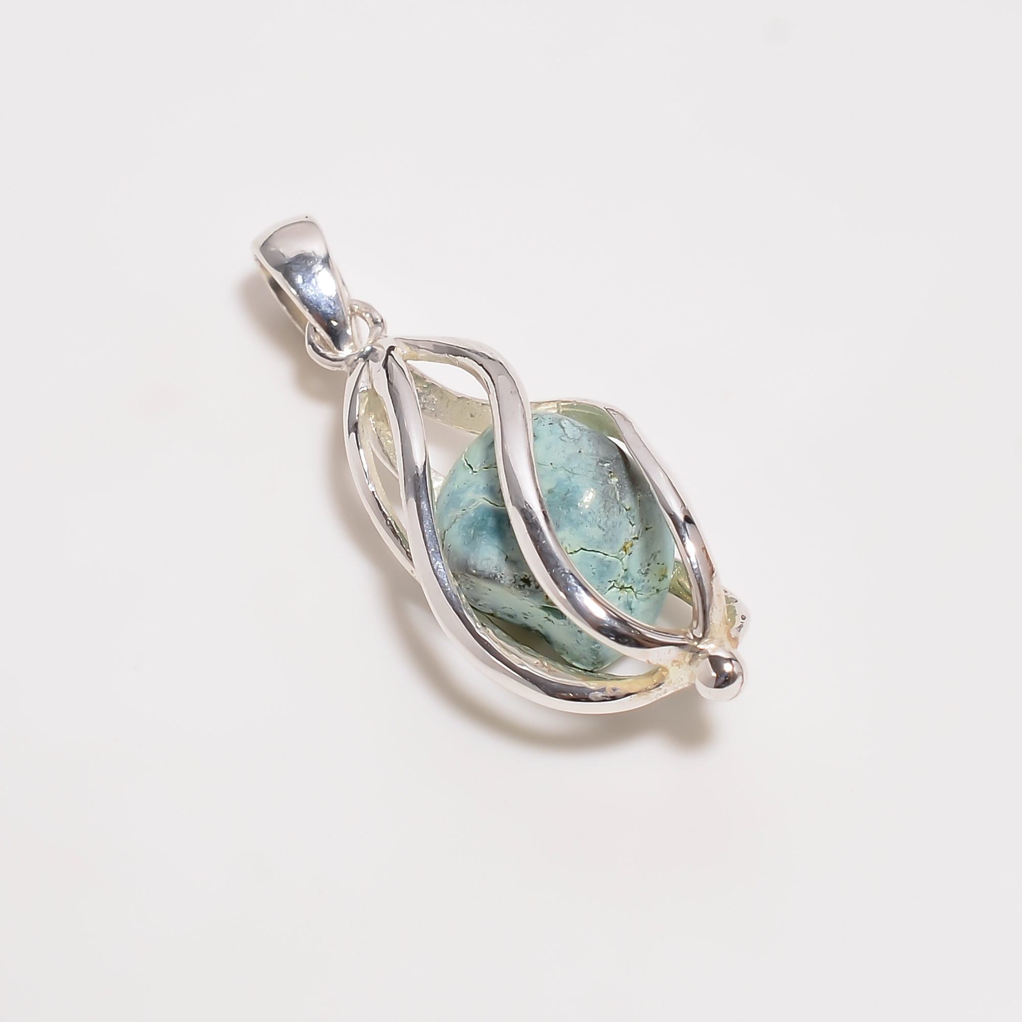 Turquoise Raw Gemstone 925 Sterling Silver Cage Pendant