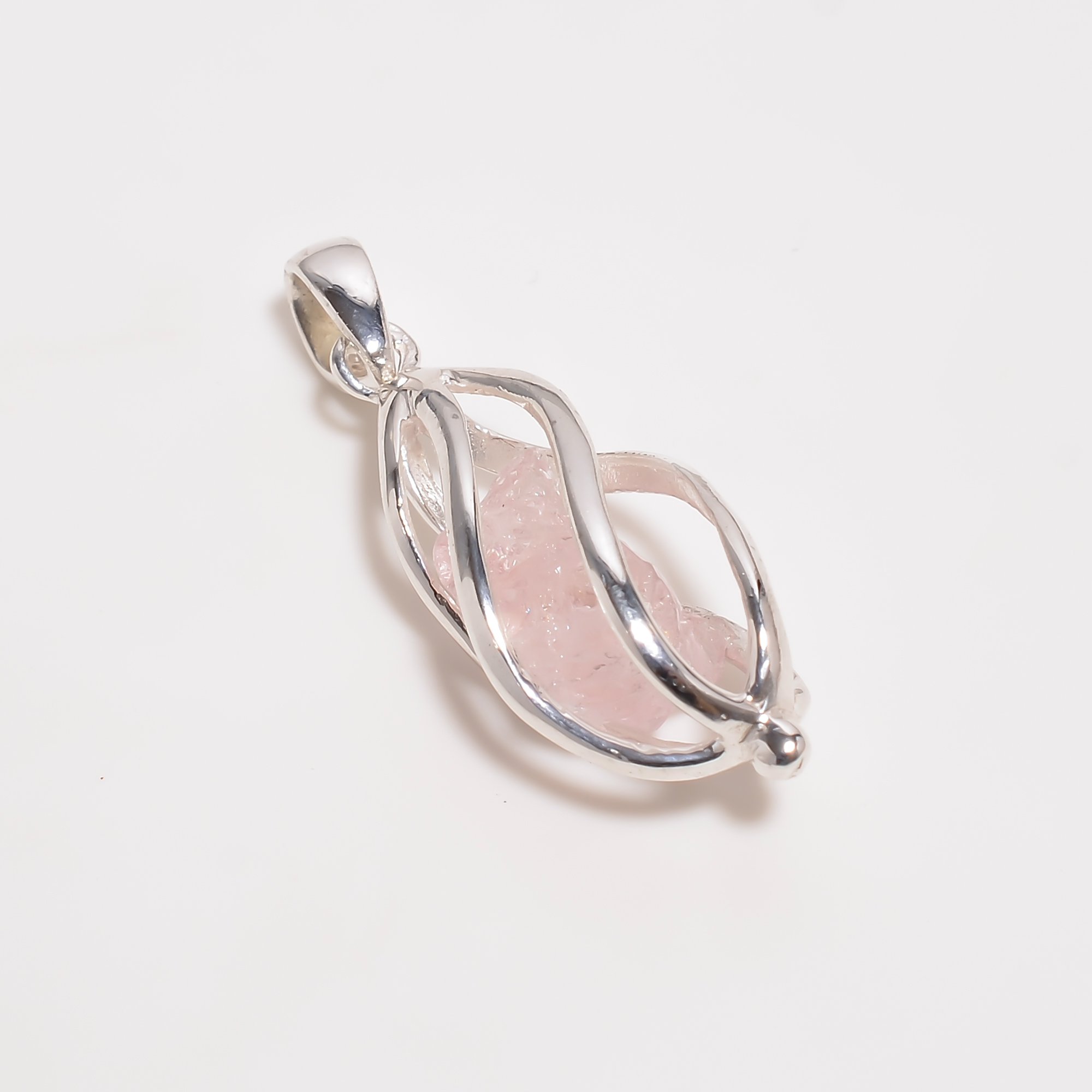 Morganite Raw Gemstone 925 Sterling Silver Cage Pendant
