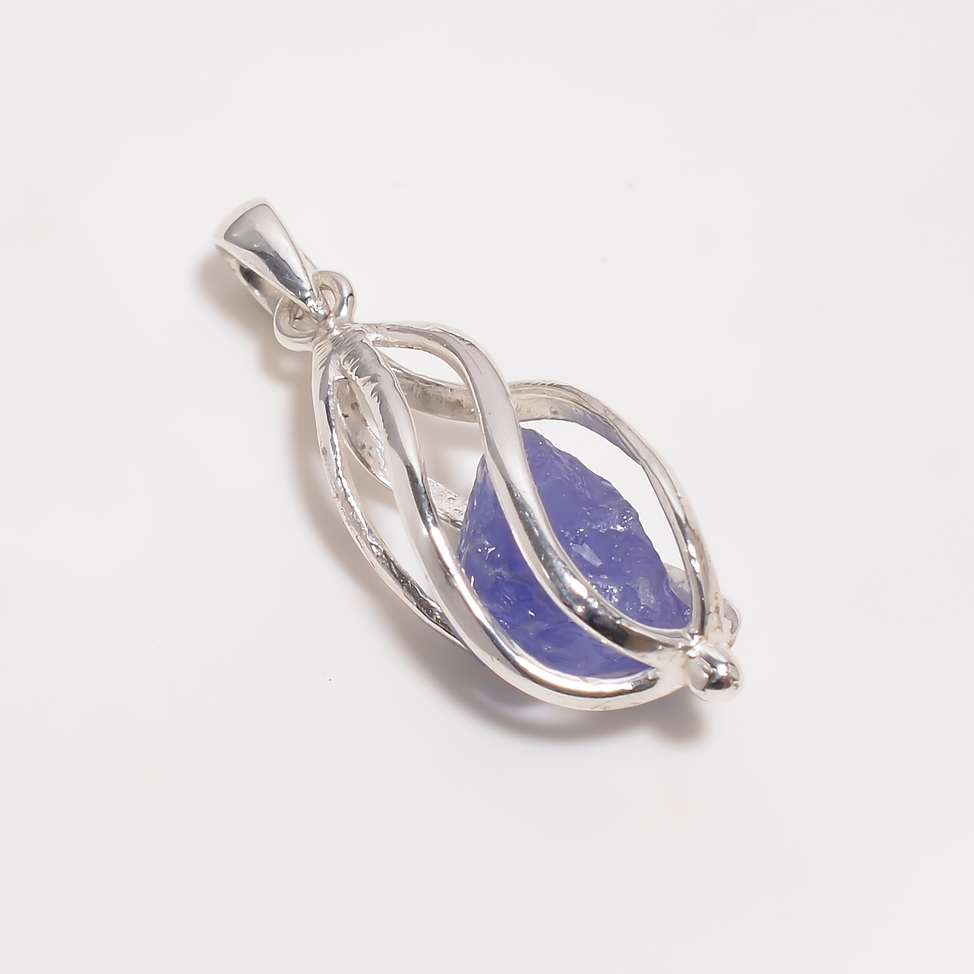 Tanzanite Raw Gemstone 925 Sterling Silver Cage Pendant