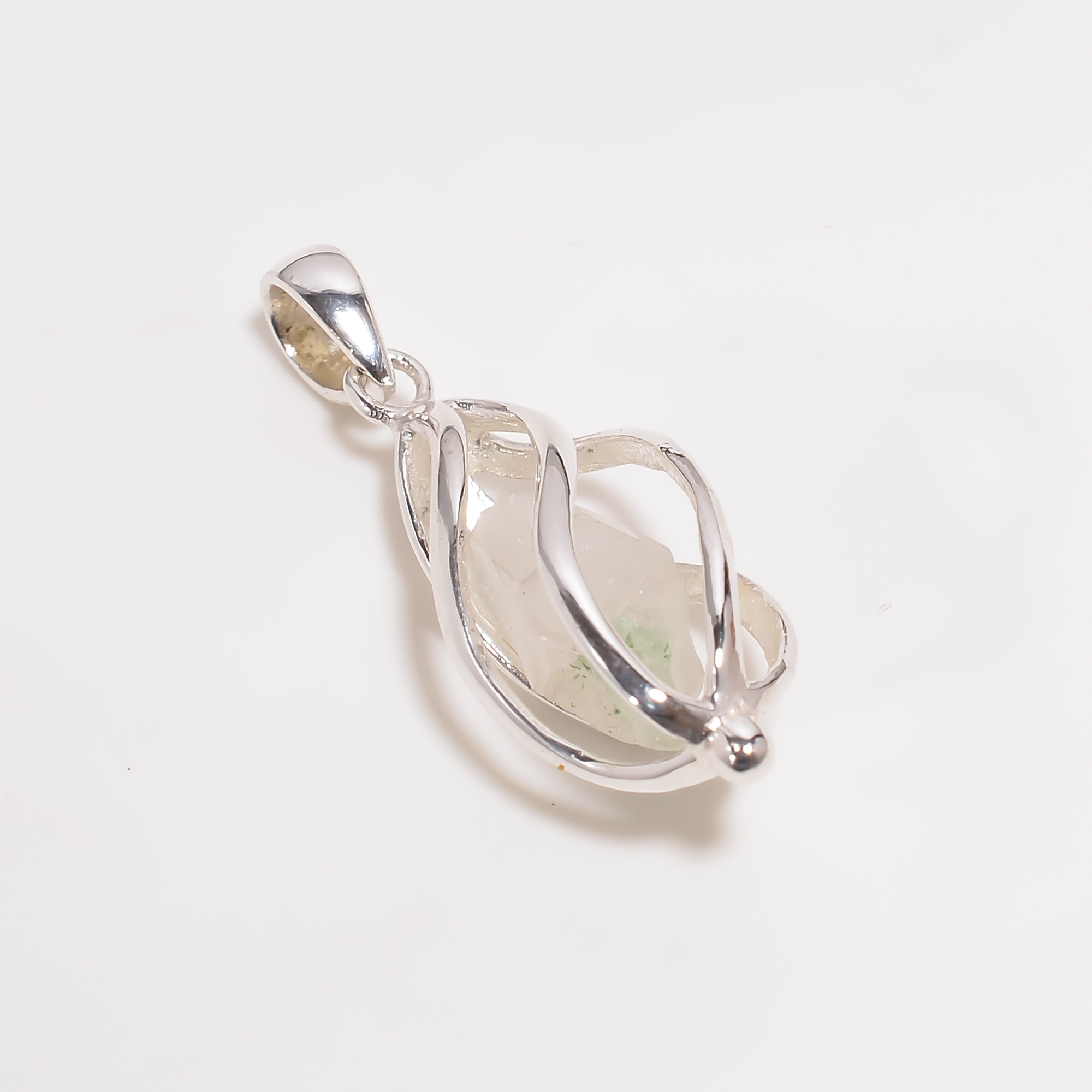 Crystal Raw Gemstone 925 Sterling Silver Cage Pendant