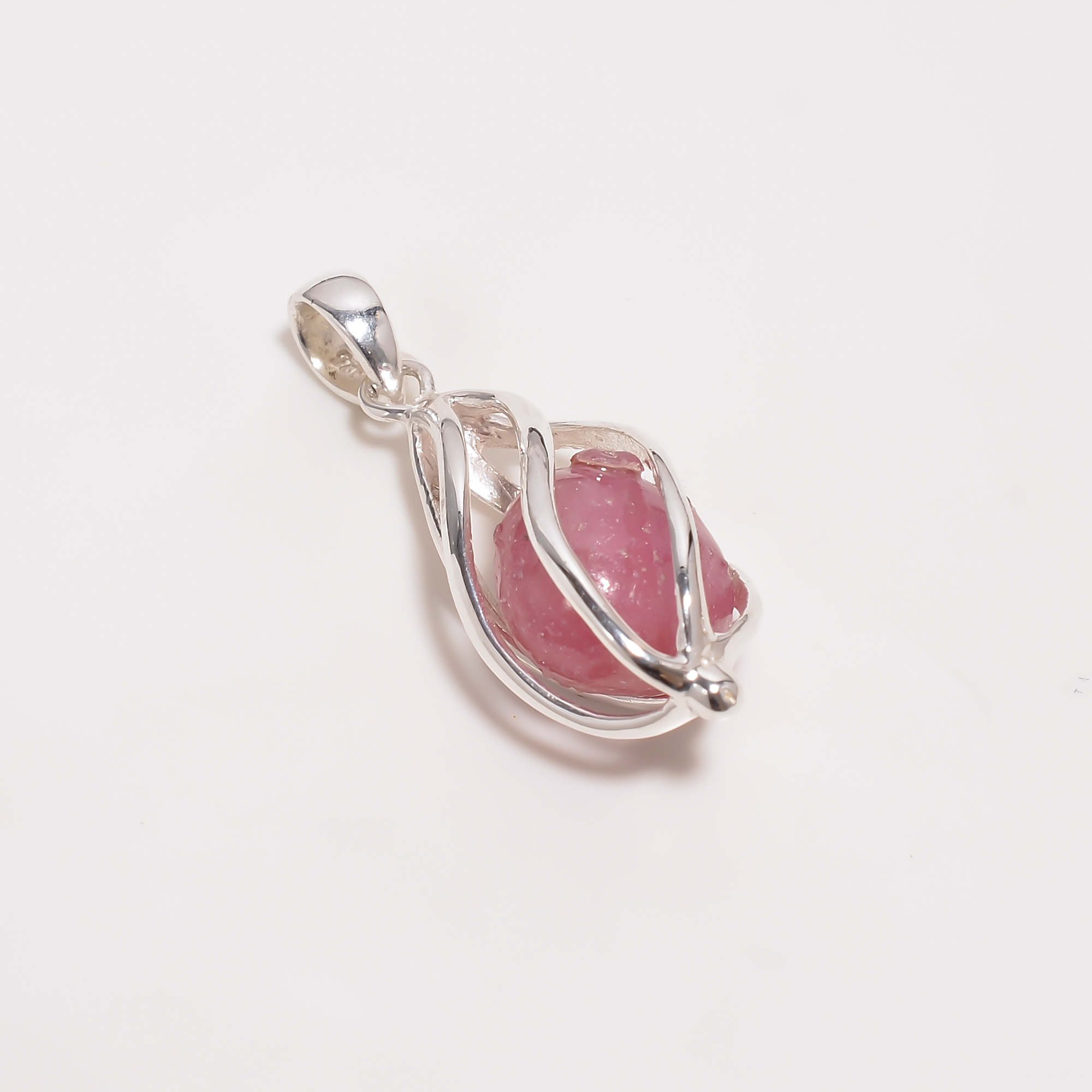 Ruby Raw Gemstone 925 Sterling Silver Cage Pendant
