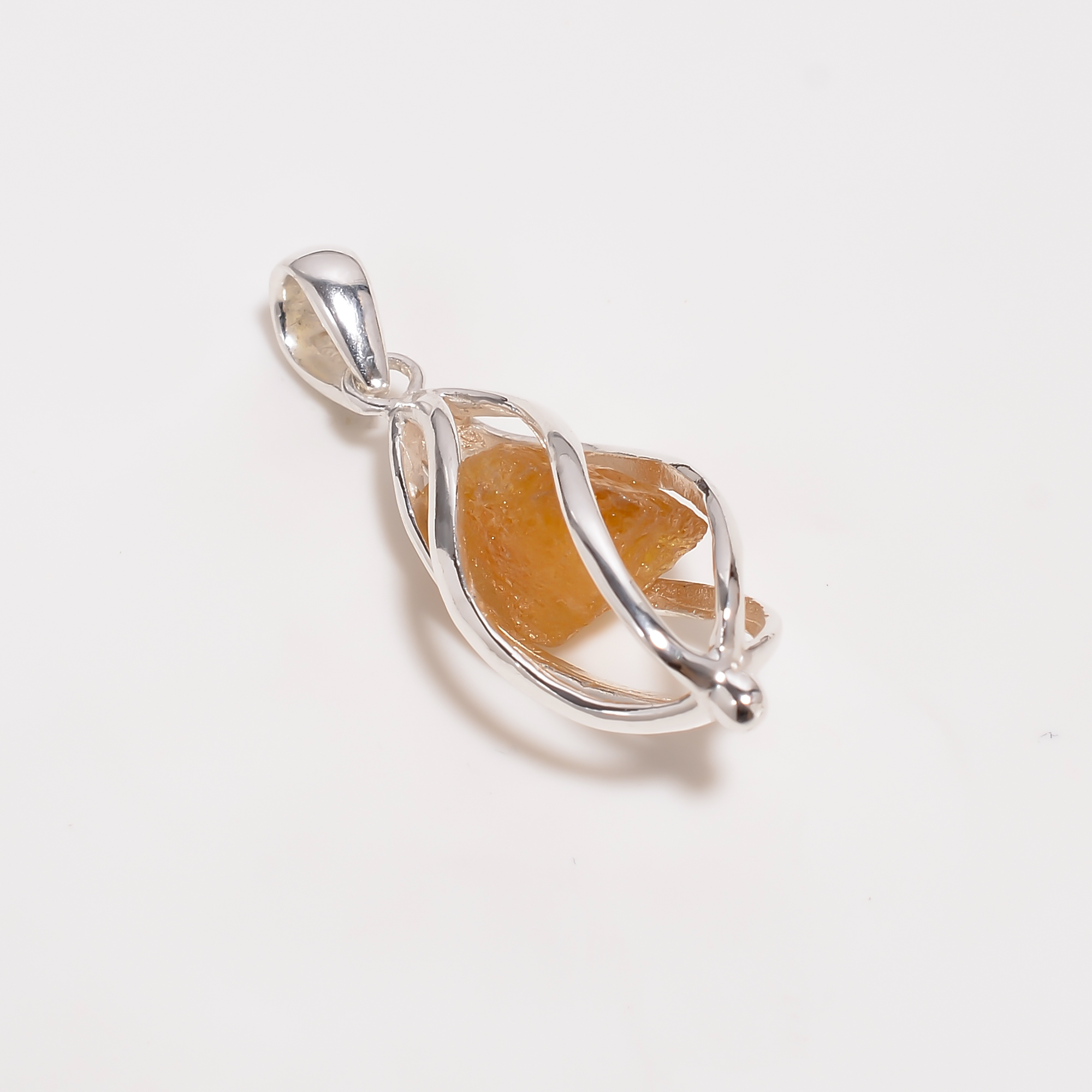 Amber Raw Gemstone 925 Sterling Silver Cage Pendant