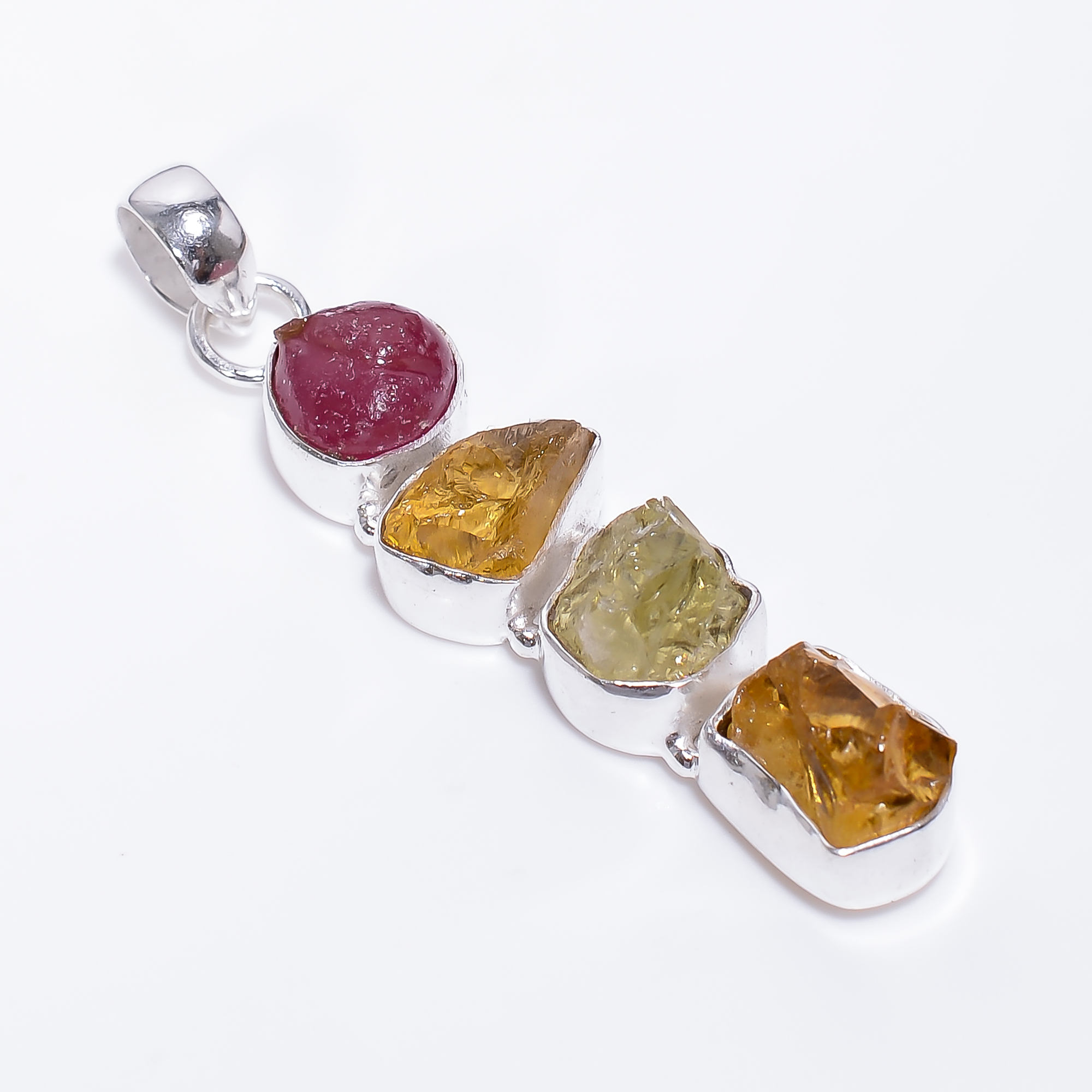 Natural Ruby Citrine Gemstone 925 Sterling Silver Pendant