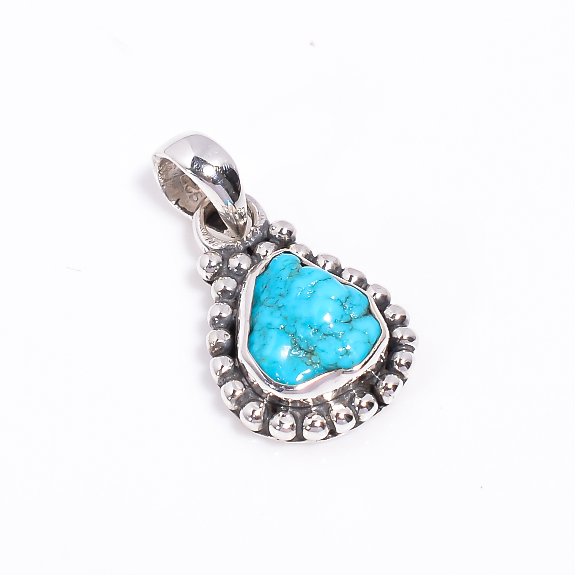 Raw Arizona Turquoise Gemstone 925 Sterling Silver Pendant