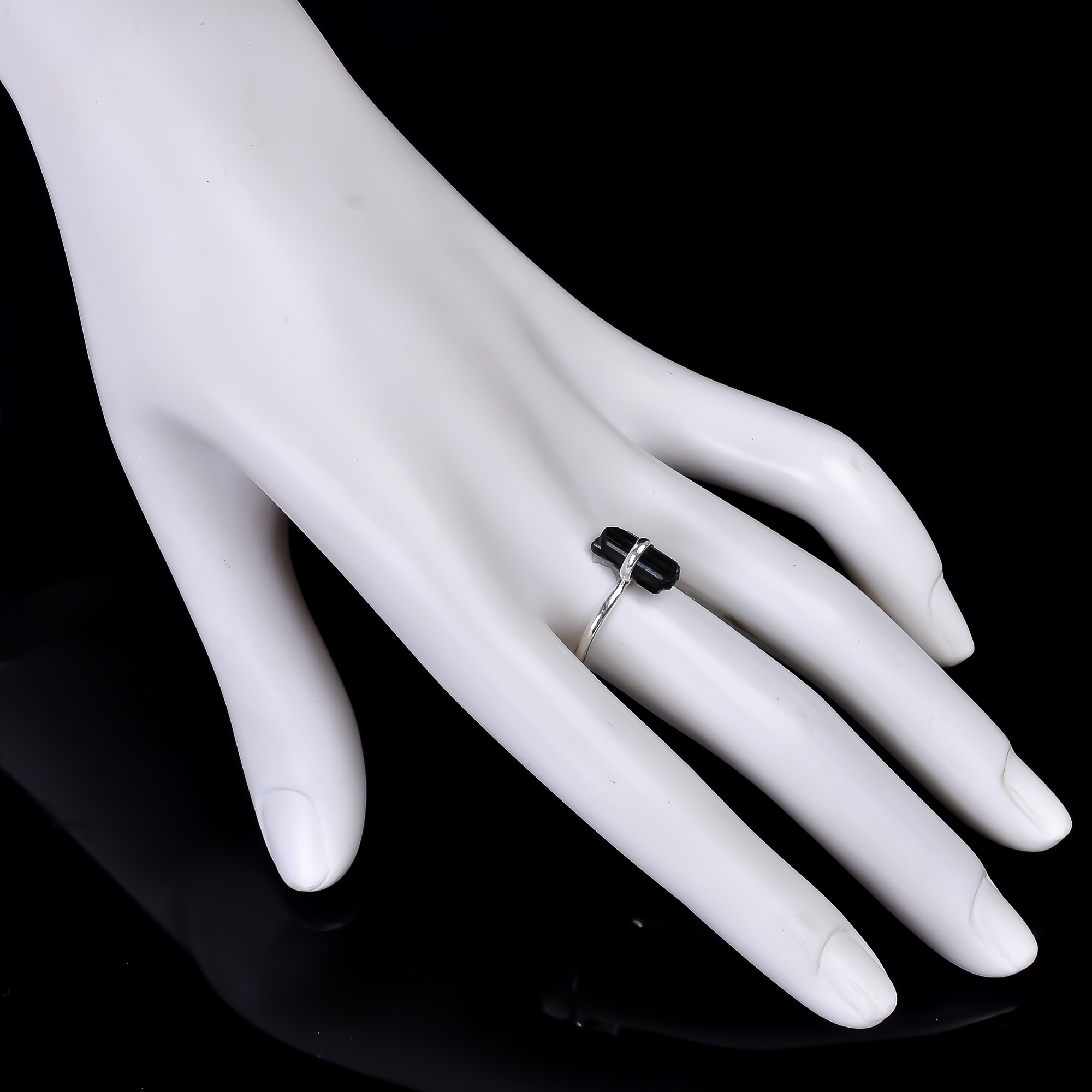 Black Tourmaline Raw Gemstone 925 Sterling Silver Ring