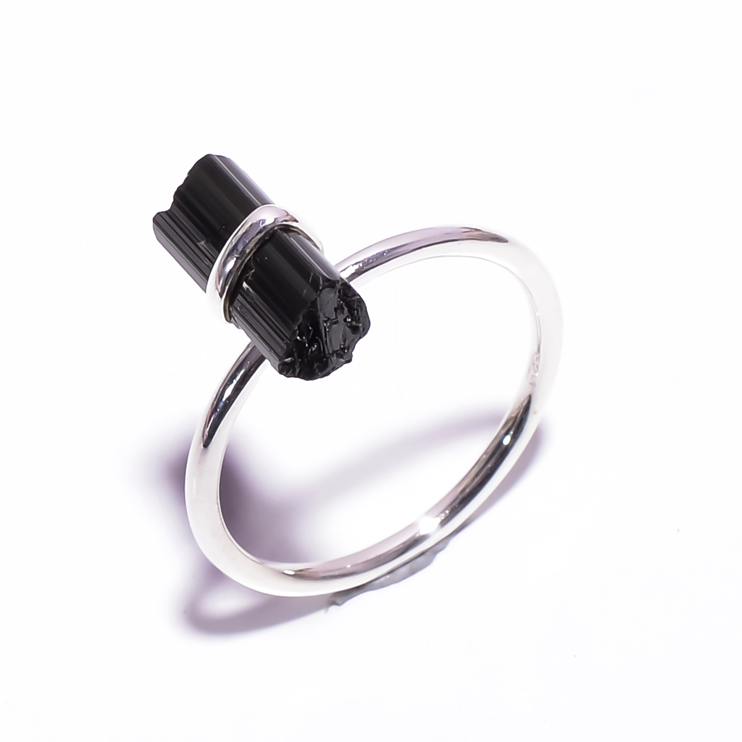 Black Tourmaline Raw Gemstone 925 Sterling Silver Ring